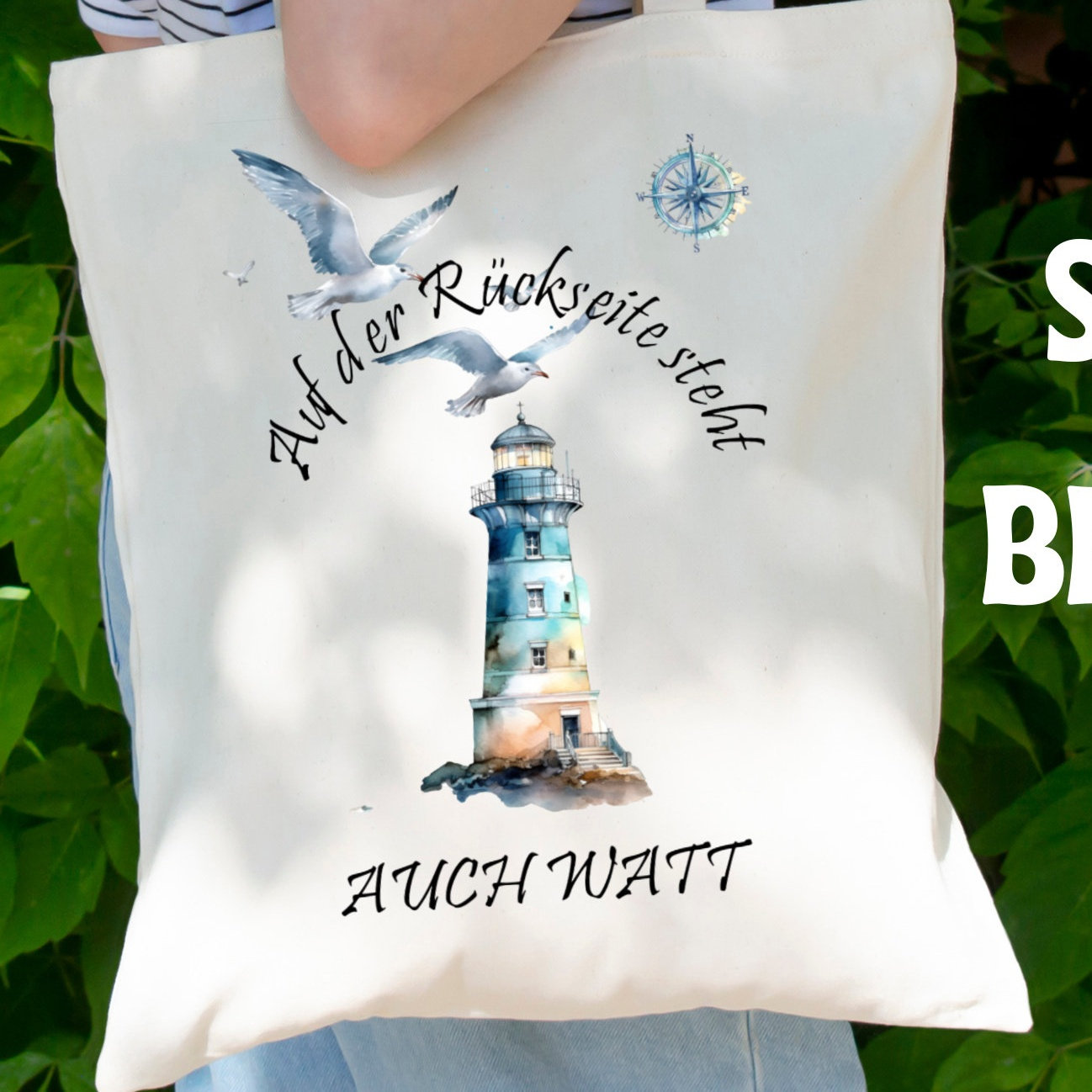 Stofftasche Maritim Stoffbeutel Leuchtturm Einkaufstasche Urlaub Tragetasche Reise Urlaubstasche Reisegeschenk beidseitig bedruckt #STSUB