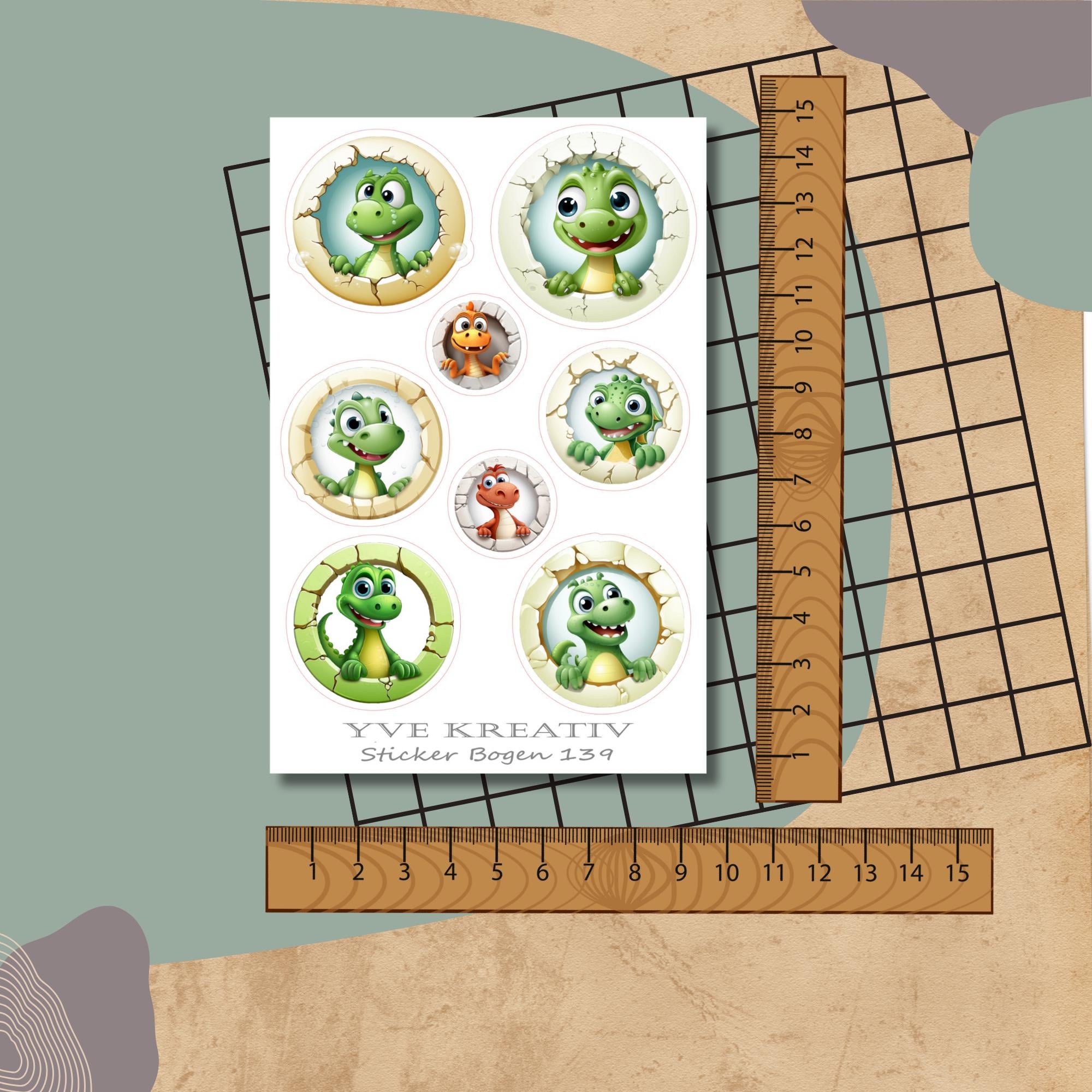 Aufkleber, Stickerbogen, Sticker Funny Dinos | Sticker Set - 3 Bögen zur Auswahl in Weiß - Transparent - Matt - Glanz  #SBA6