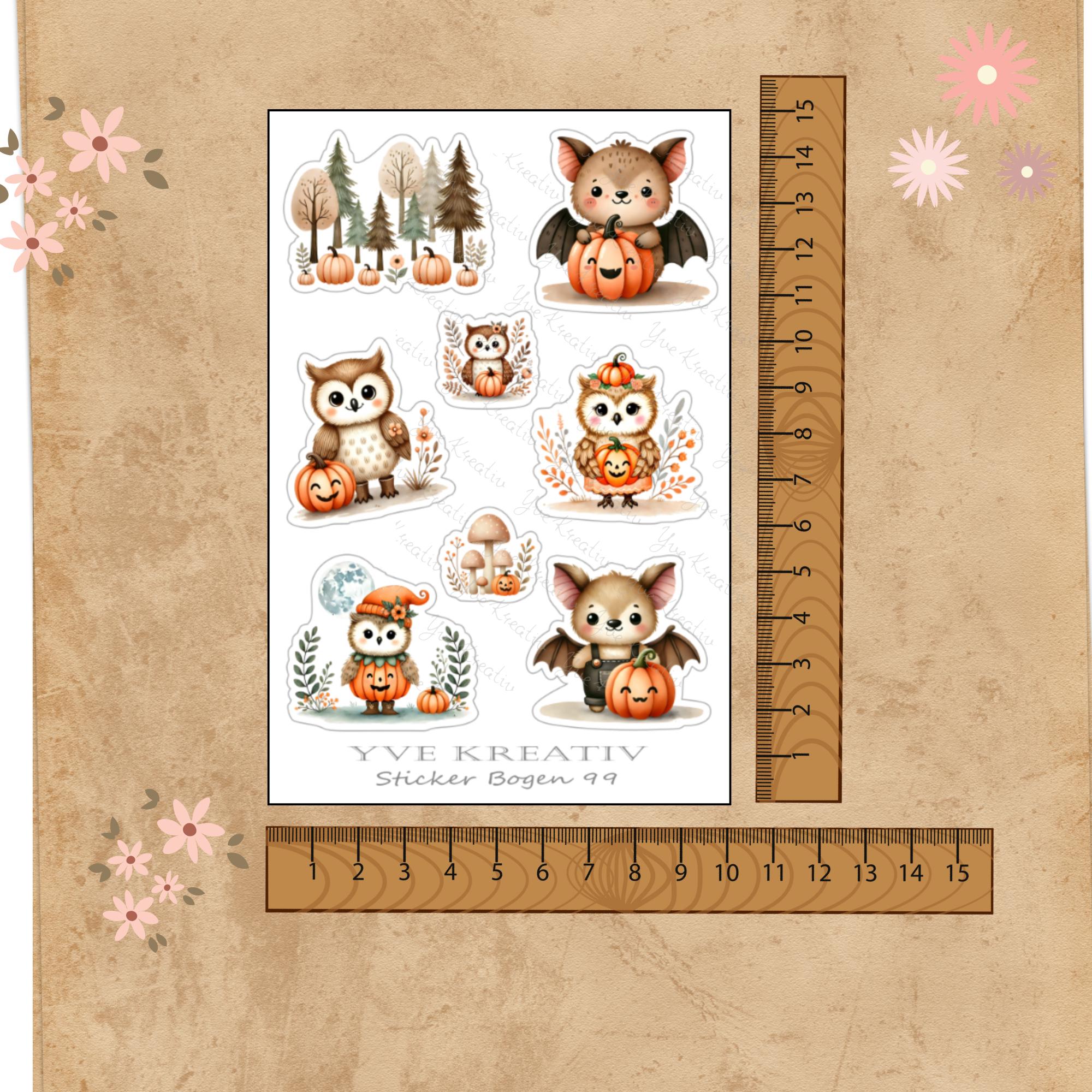 Aufkleber Waldtiere Stickerbogen Herbst Halloween Sticker Set - 3 Bögen zur Auswahl in Weiß - Transparent - Matt - Glanz #SBA6 Aufkleber Waldtiere Stickerbogen Herbst Halloween Sticker Set - 3 Bögen zur Auswahl in Weiß - Transparent - Matt - Glanz #SBA6