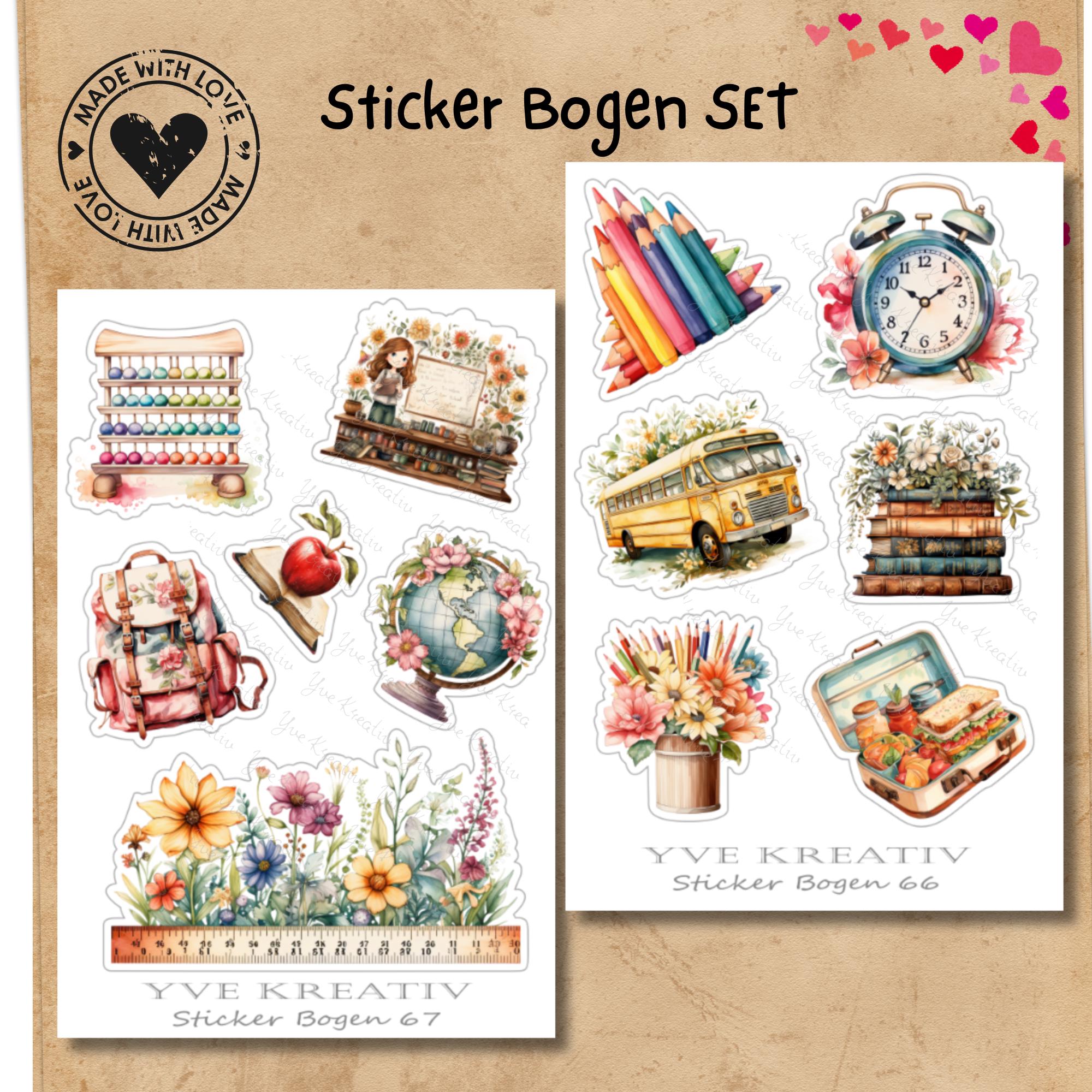 2 Stickerbogen SET Bücher Aufkleber Schule Sticker Schulanfang | Sticker Set zur Auswahl in Weiß - Transparent - Matt - Glanz #SBA6 2 Stickerbogen SET Bücher Aufkleber Schule Sticker Schulanfang | Sticker Set zur Auswahl in Weiß - Transparent - Matt - Glanz #SBA6