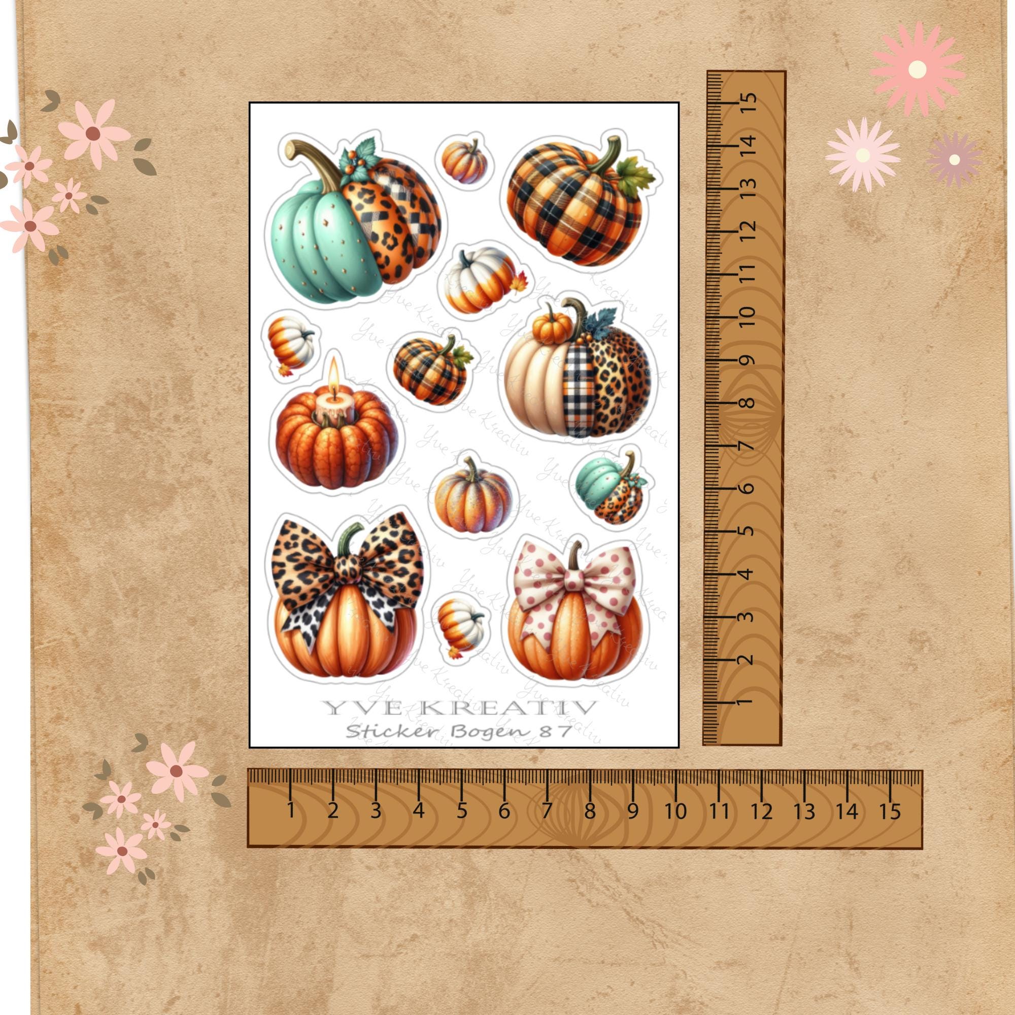 Kürbis Aufkleber Halloween Sticker Herbst Dekoration bunte Kürbisse 3 Stickerbogen zur Auswahl in Weiß - Transparent - Matt - Glanz #SBA6