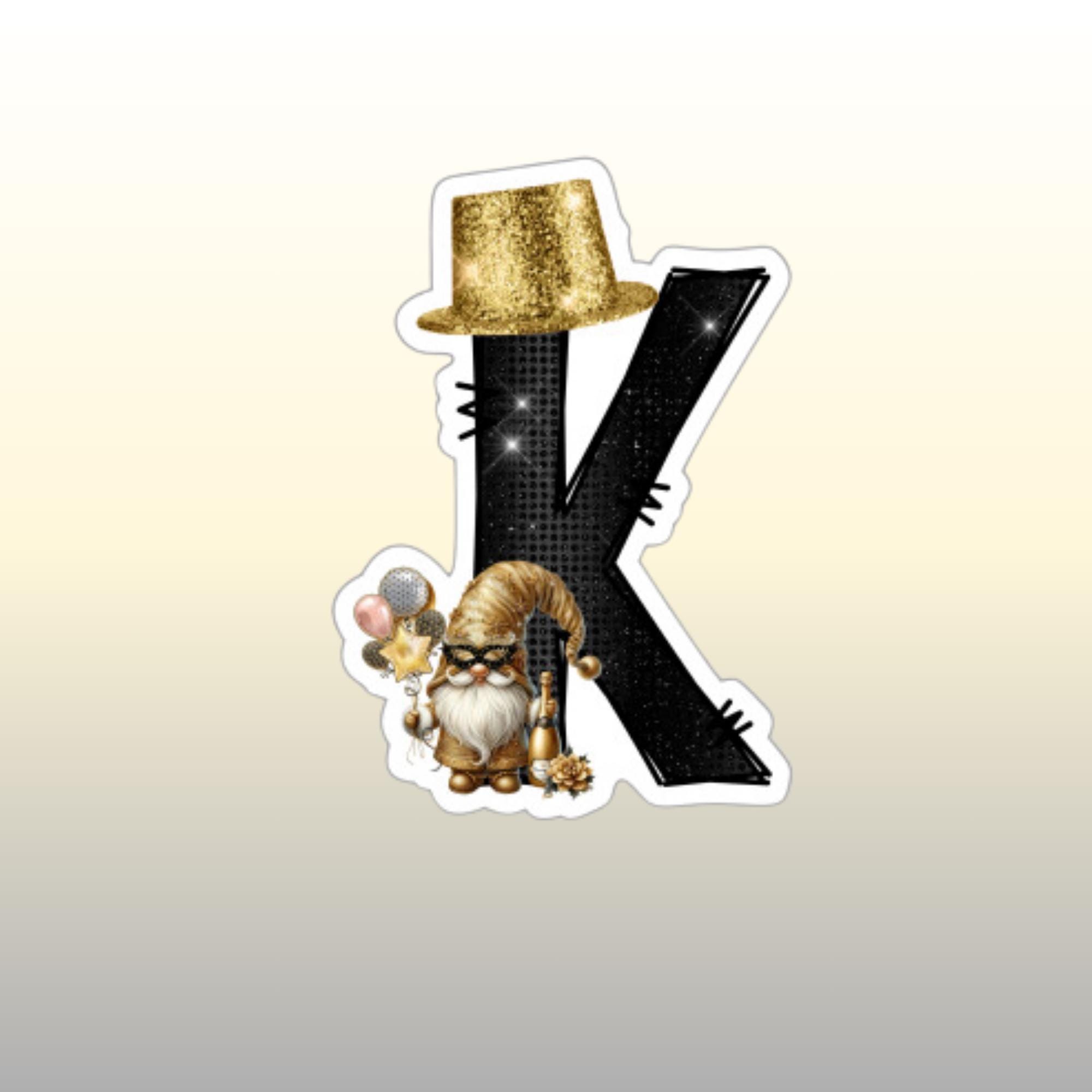 Großer Aufkleber, ABC Sticker, Silvester, Happy New Year, goldene Wichtel, zur Auswahl in Weiß oder Transparent  #SEG8