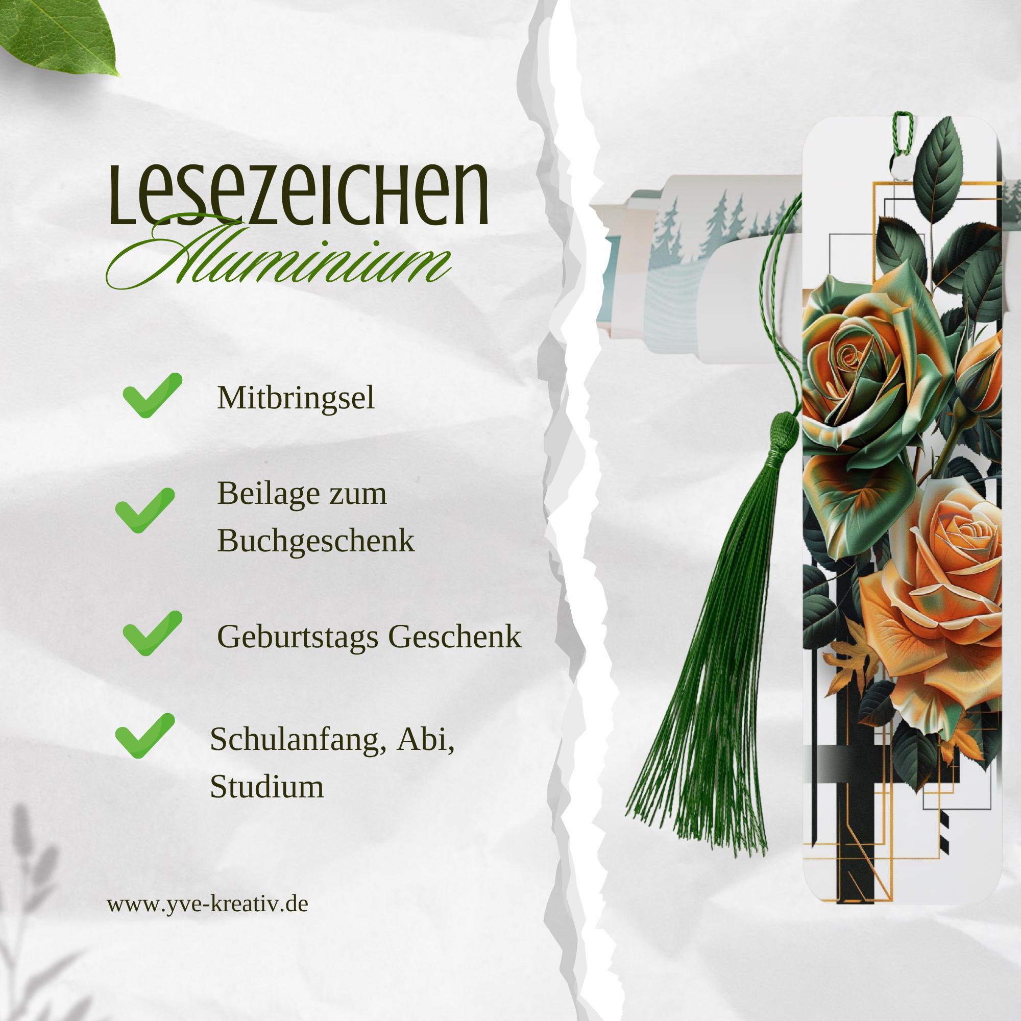 Lesezeichen aus Aluminium Rosen Geschenk Sommer Bücherzeichen Mitbringsel Gärtner Bookmark Blumen - 2 Motive zur Auswahl  #LEALU