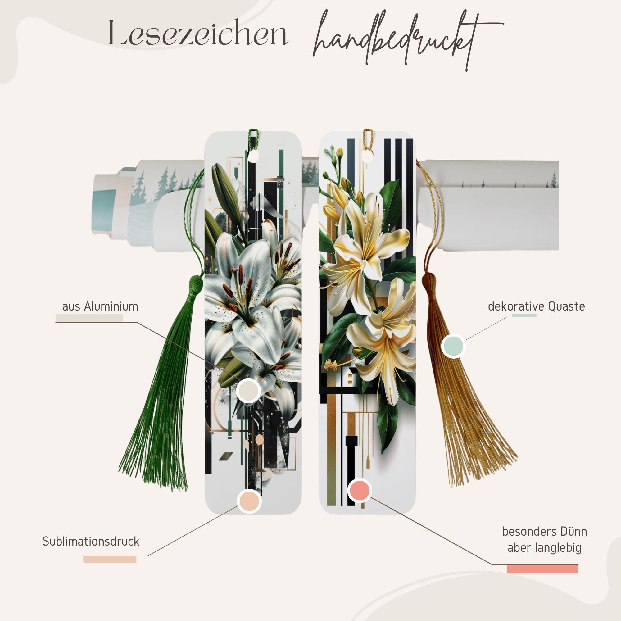 Lesezeichen aus Metall Geschenk Freundin Bücherzeichen Mitbringsel Mama Bookmark Lilien - 2 Motive zur Auswahl  #LEALU