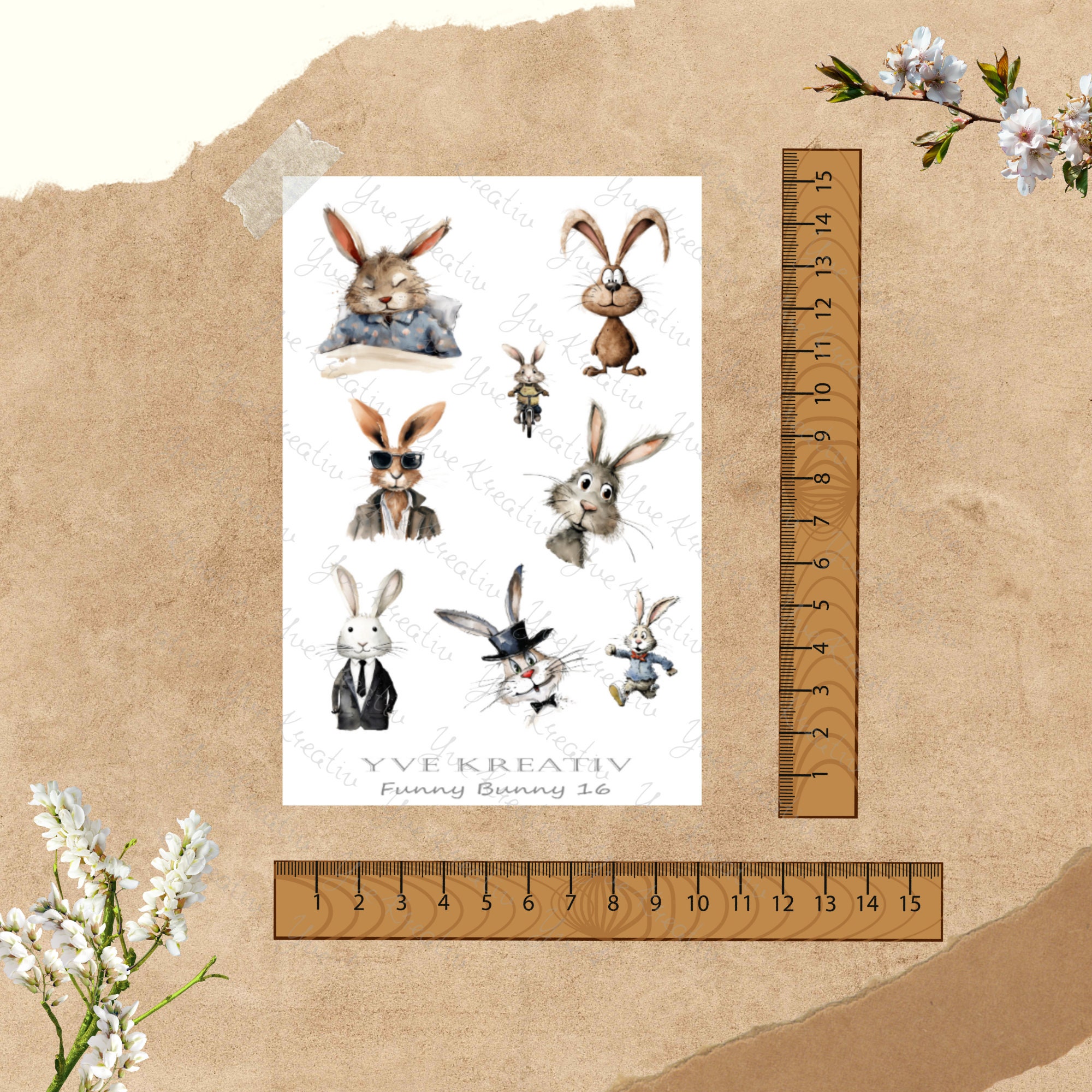 Aufkleber, Sticker Bogen, Hasen, Funny Bunny| Sticker Set - 3 Stickerbogen zur Auswahl in Weiß - Transparent - Matt - Glanz  #SBA6