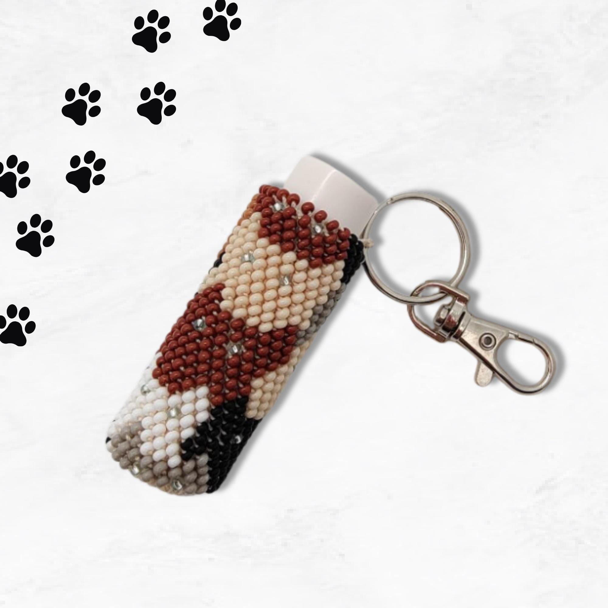 Lippenbalsam Hülle für Katzenliebhaber kleine Perlenhäkelei Lippenstift Anhänger Lipstick Täschchen aus Rocailles #1122977678