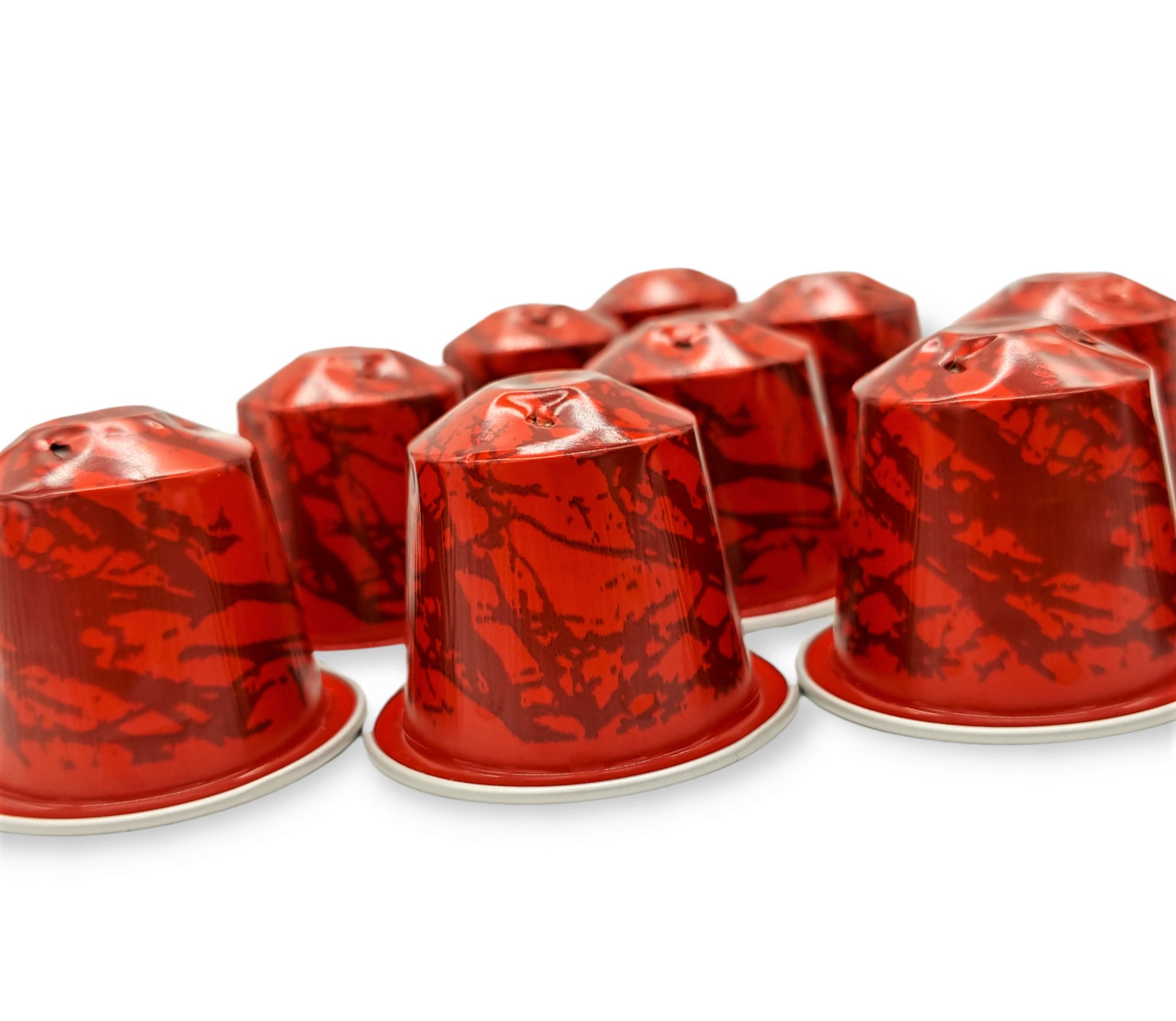 10 leere Kaffeekapseln Farbe : rot "marmoriert"
