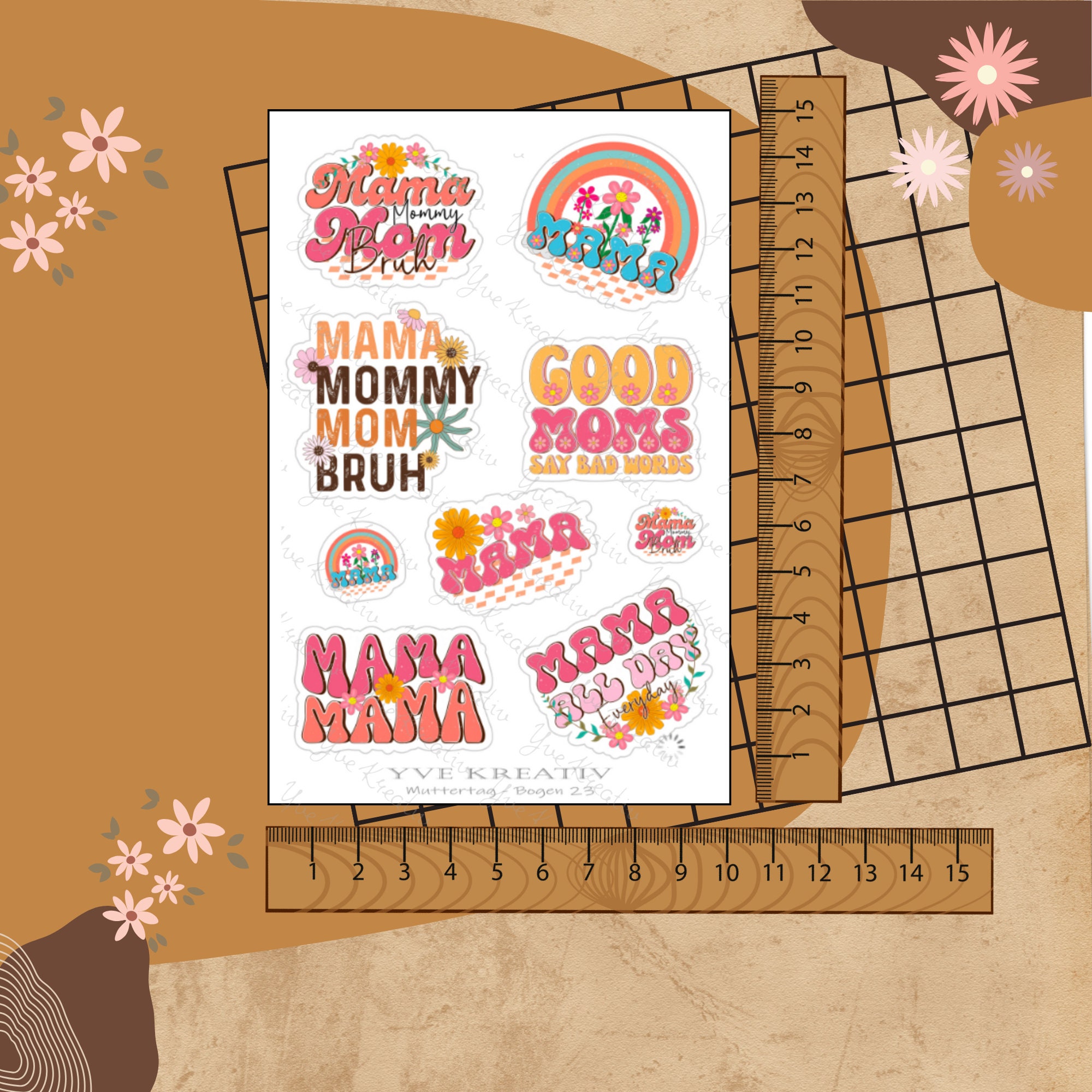 Sticker Bogen " Muttertag Best Mom " | Sticker Set - Aufkleber 3 Stickerbogen zur Auswahl in Weiß - Transparent - Matt - Glanz #SBA6