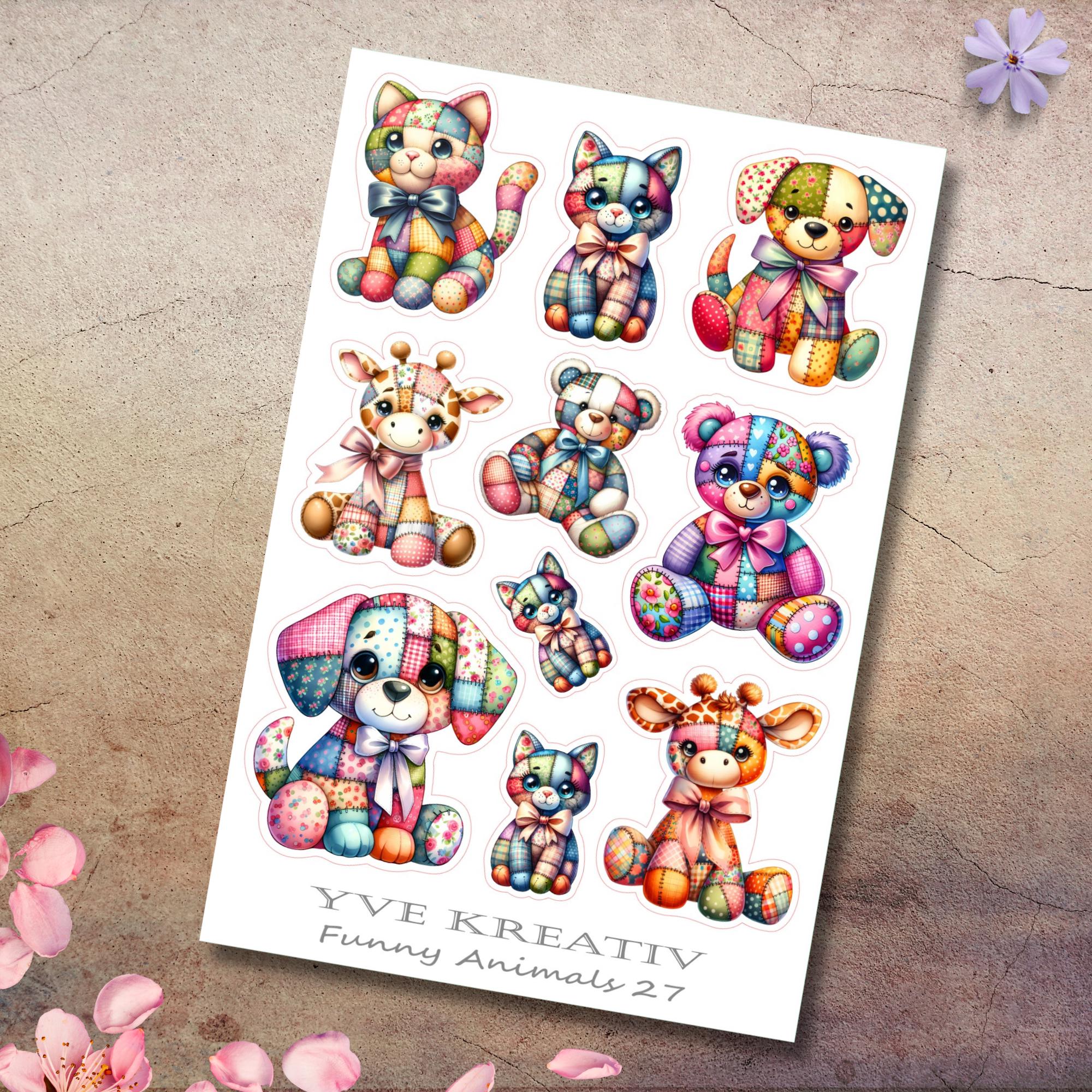 Aufkleber SET Patchwork Tiere I Süße Sticker I Stickerbogen  -  Weiß - Transparent - Matt - Glanz #SBA6