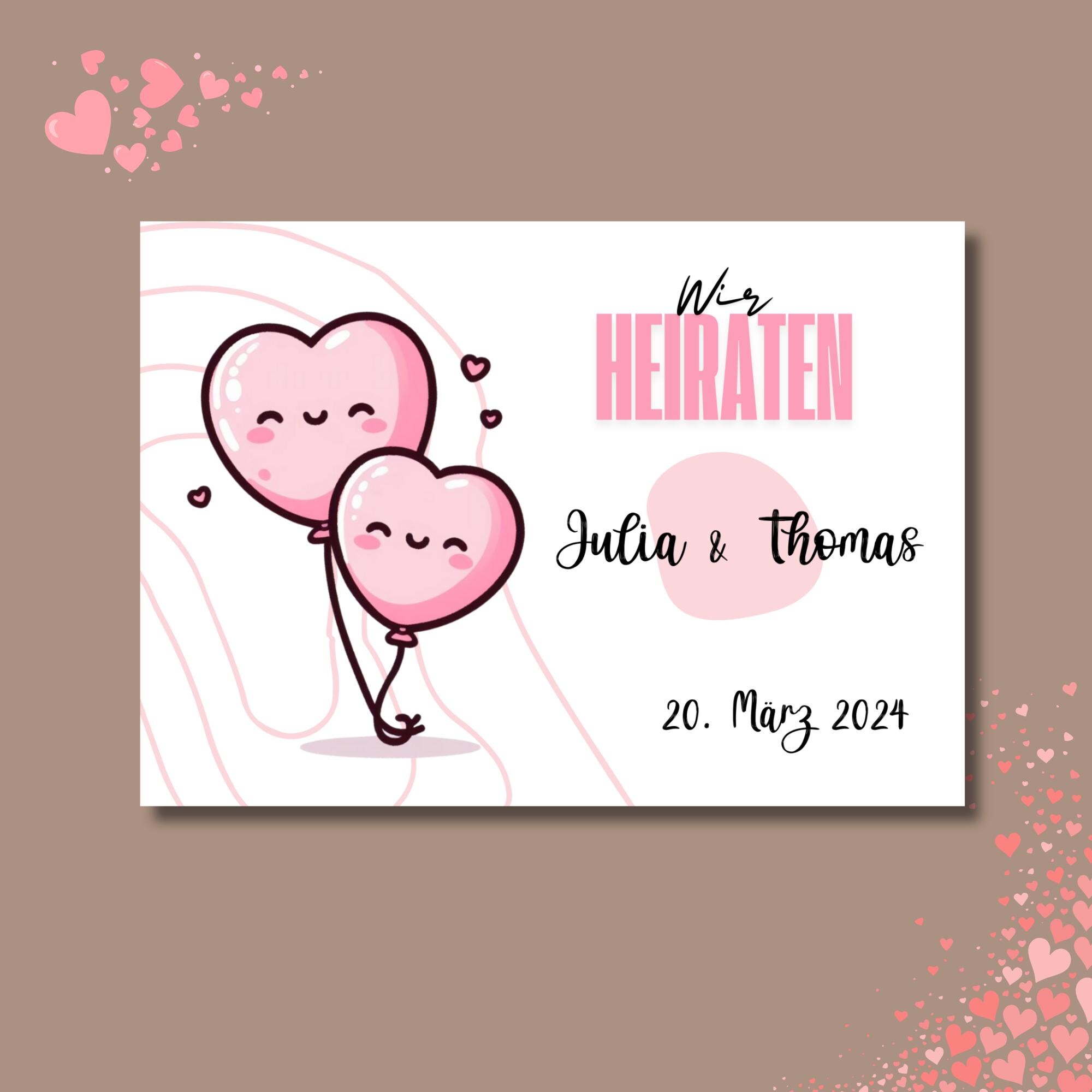 Postkarte personalisierbar - "wir heiraten", Ankündigung zur Hochzeit, Verlobungskarte, Geschenkkarte  #PLS