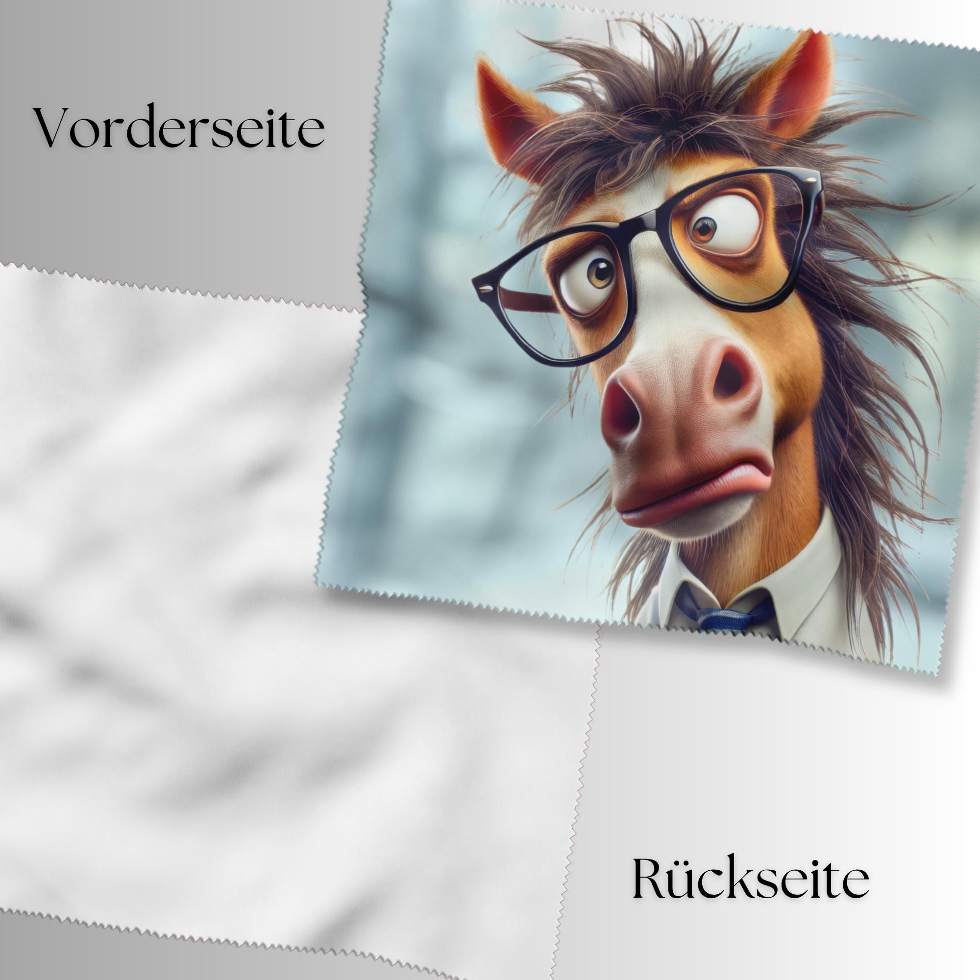 Brillenputztuch Pferd mit Brille bedrucktes Mikrofasertuch für Sonnenbrille Display Handy Geschenk Kollege Mitbringsel Chef #TI47