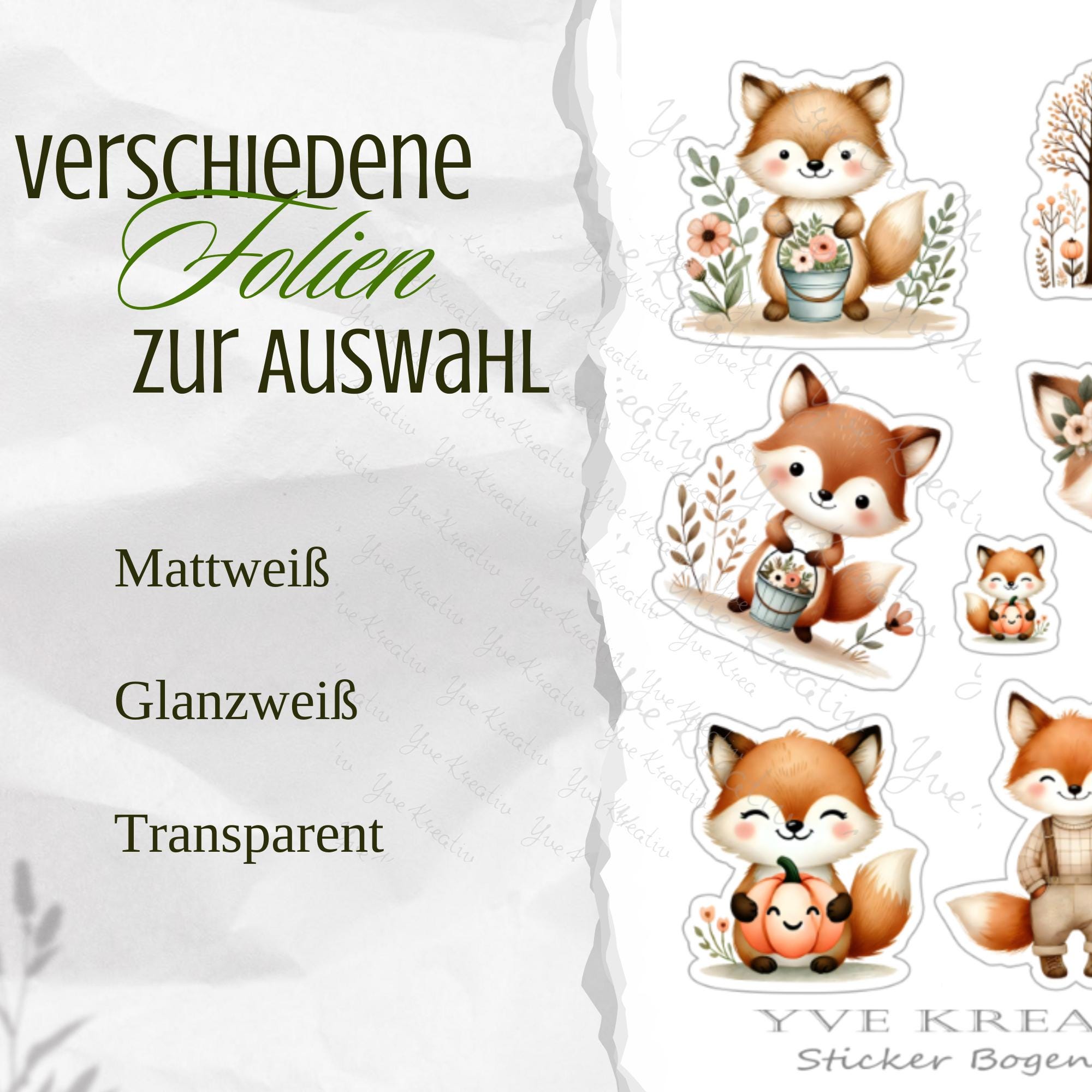 Aufkleber Waldtiere Stickerbogen Herbst Halloween Sticker Set - 3 Bögen zur Auswahl in Weiß - Transparent - Matt - Glanz  #SBA6