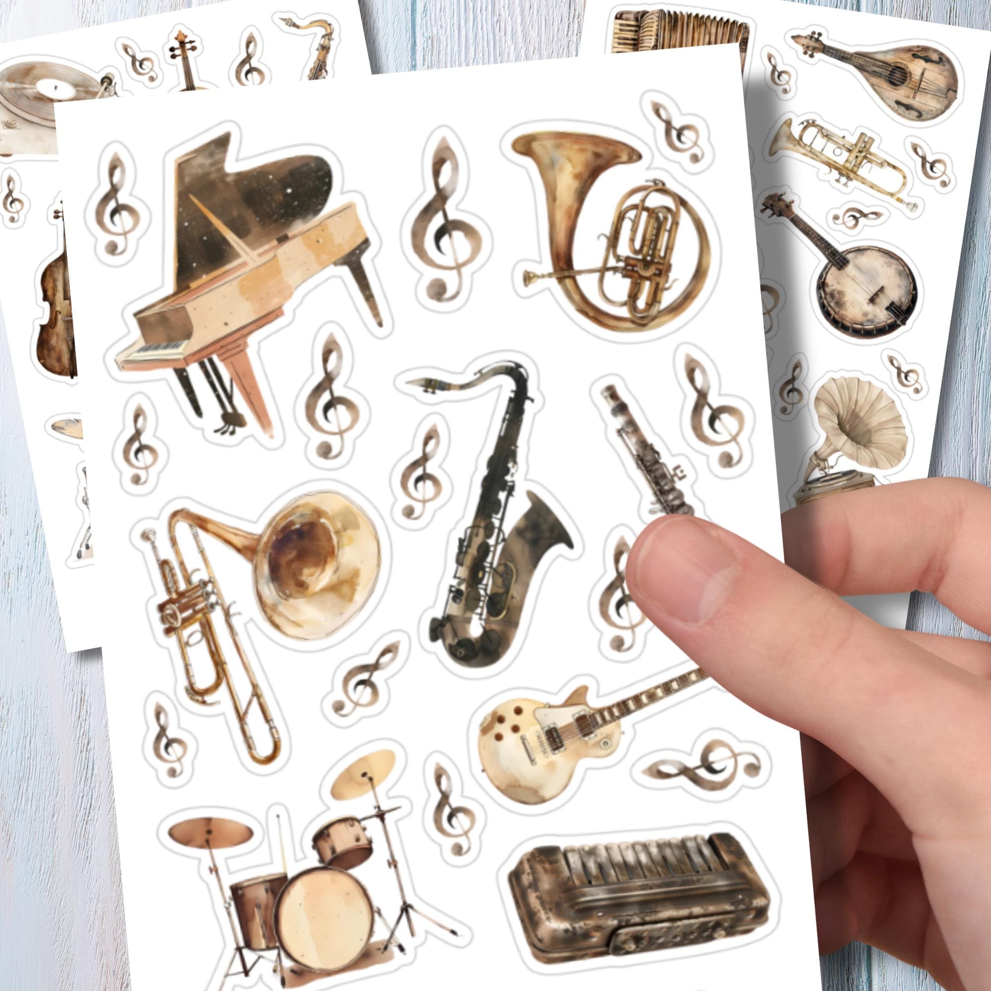 Aufkleber Musik Instrumente Sticker Bogen Set 3 Stickerbogen zur Auswahl in Weiß - Transparent - Matt - Glanz #SBA6