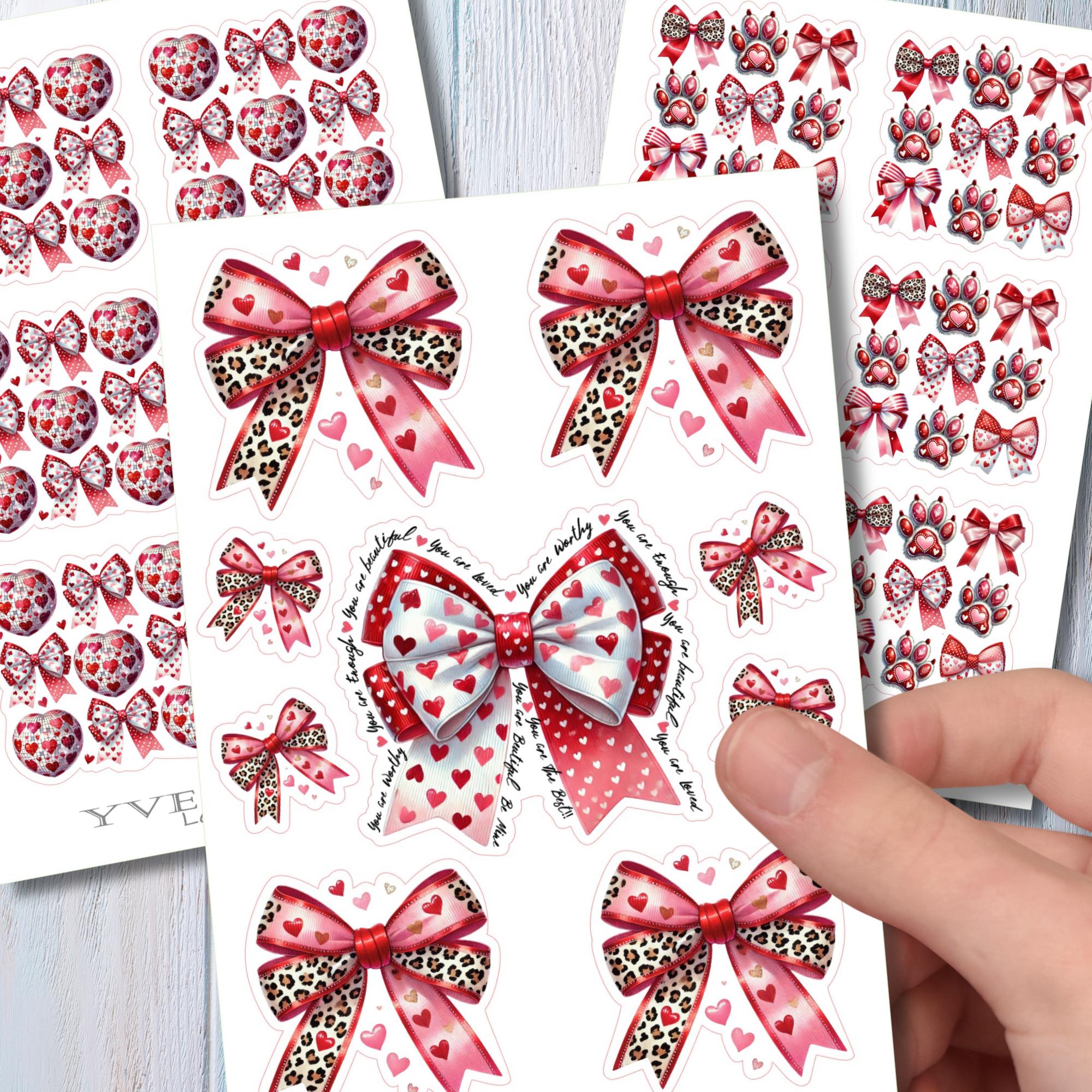 Aufkleber Schleifen Sticker Bogen Herzen Stickerbogen Love 3 Bögen zur Auswahl in Weiß - Transparent - Matt - Glanz #SBA6
