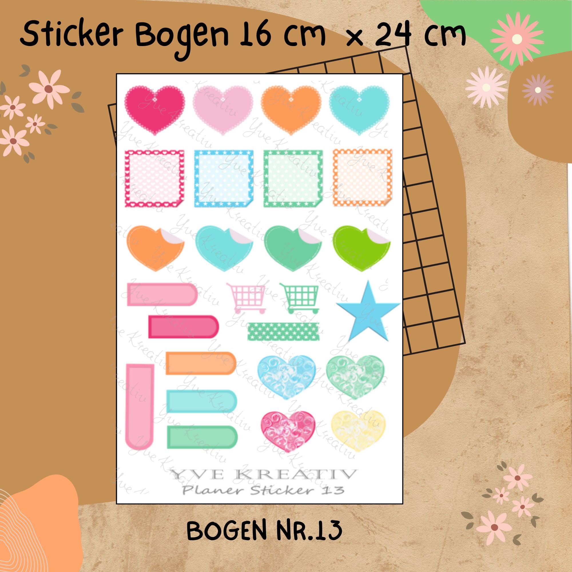 Sticker Planer | 26 große Aufkleber Sticker Bogen Set Stickerbogen  -  Wochenplaner Kalender Bullet Journaling