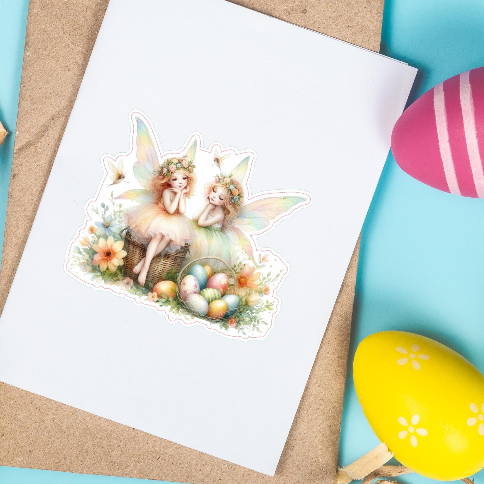 Aufkleber Ostern großer 8 cm Sticker Feen Fantasy Deko Geschenkaufkleber romantisch - zur Auswahl in Weiß oder Transparent  #SEG8