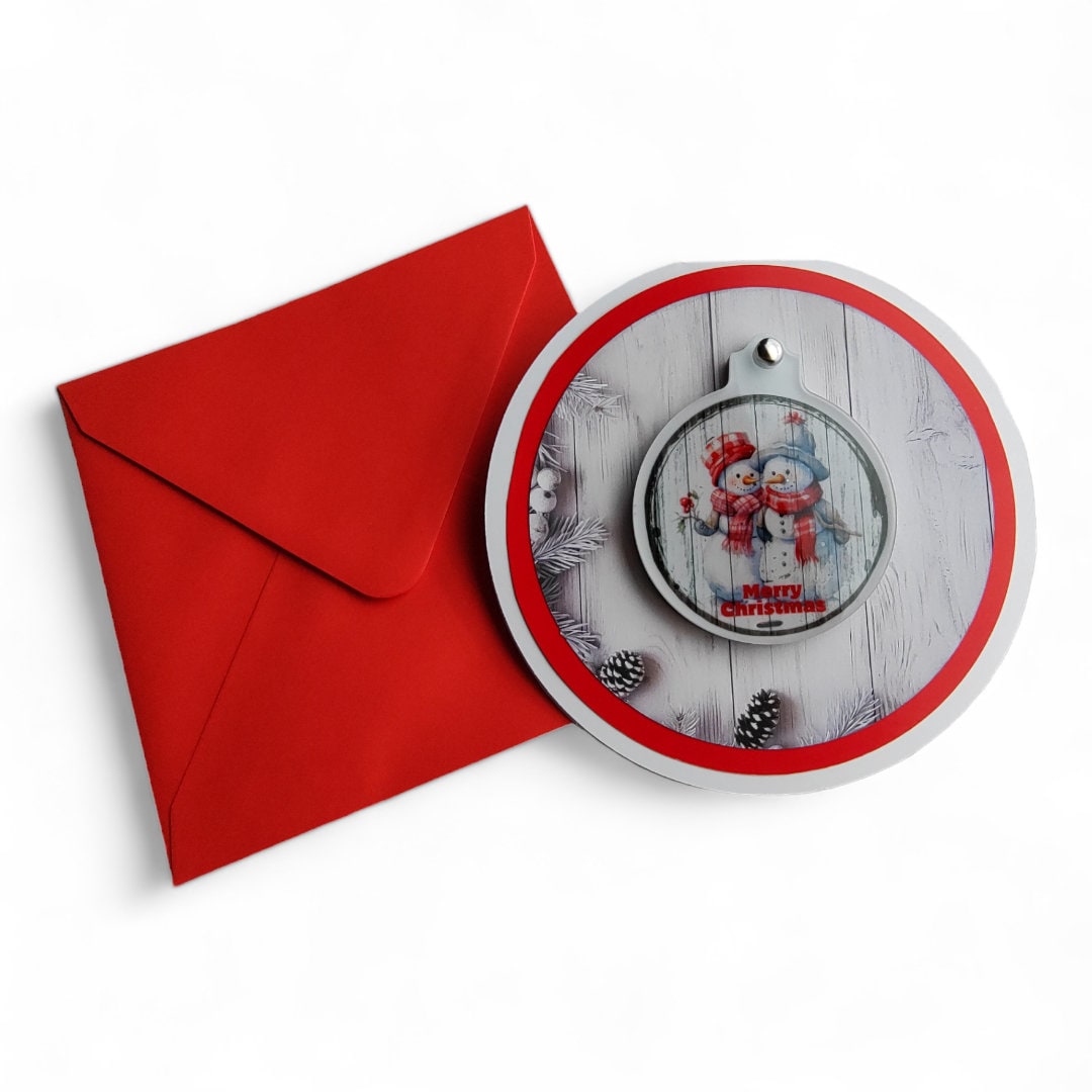 Weihnachtskugel Weihnachtsschmuck Baumanhänger Christmas Ornaments auf einer runden Weihnachtskarte inkl. Kuvert  #1608301342