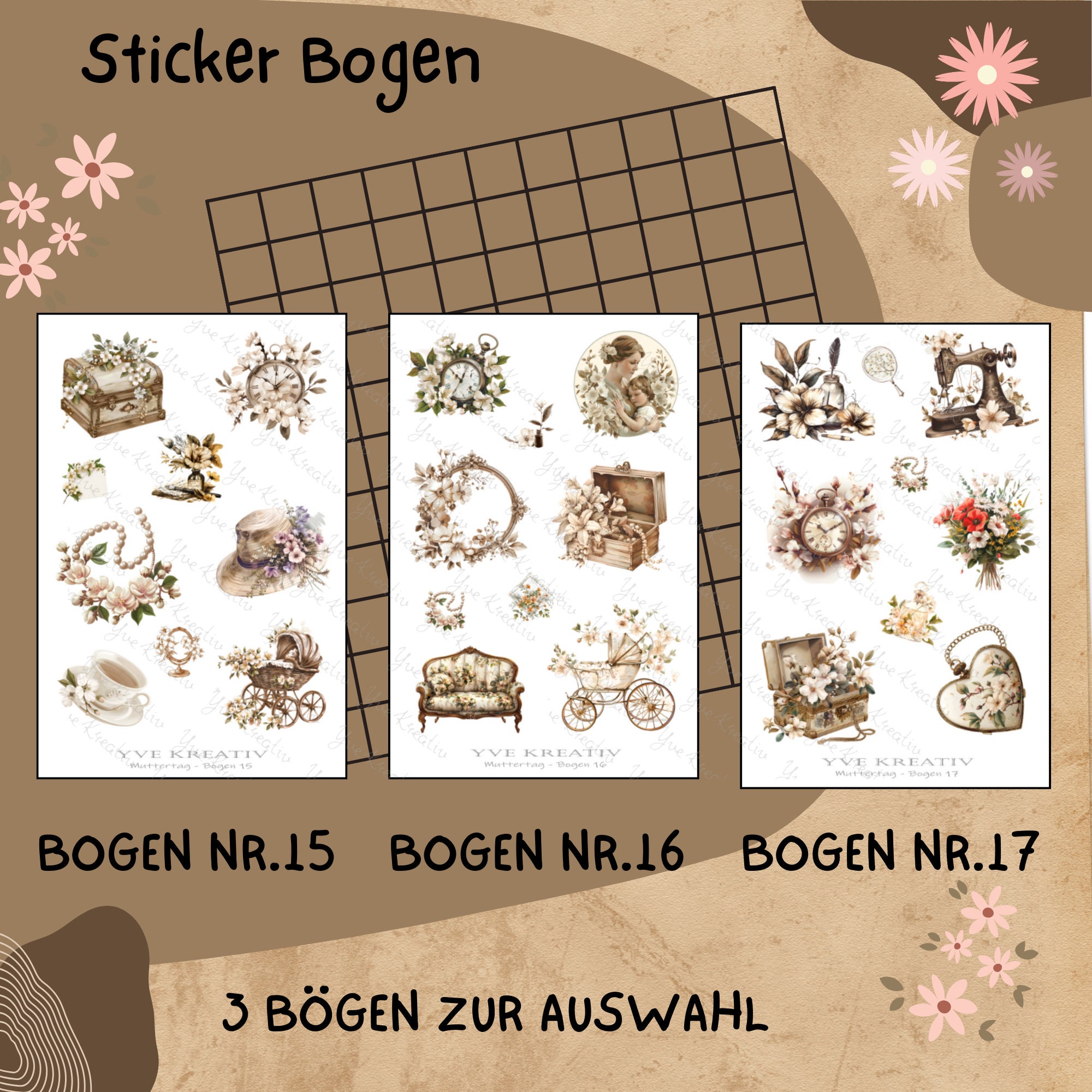 Sticker Aufkleber "Muttertag Nostalgie Vintag " | Sticker Set - 3 Stickerbogen zur Auswahl in Weiß - Transparent - Matt - Glanz #SBA6