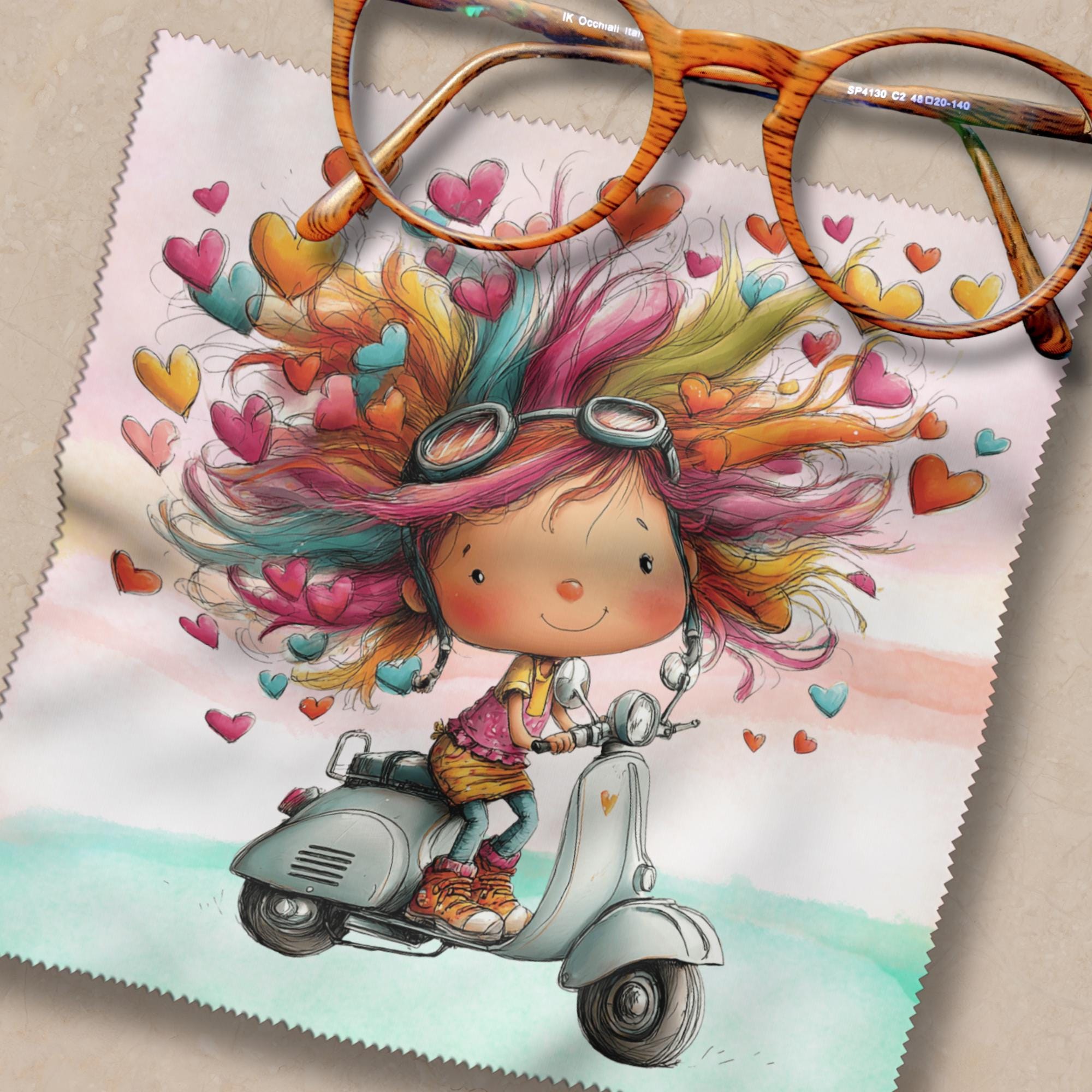 Brillenputztuch Mädchen Motorroller bedrucktes Mikrofasertuch für Brille Sonnenbrille Displays Handyputztuch Brillentuch Mikrofaser #AL88