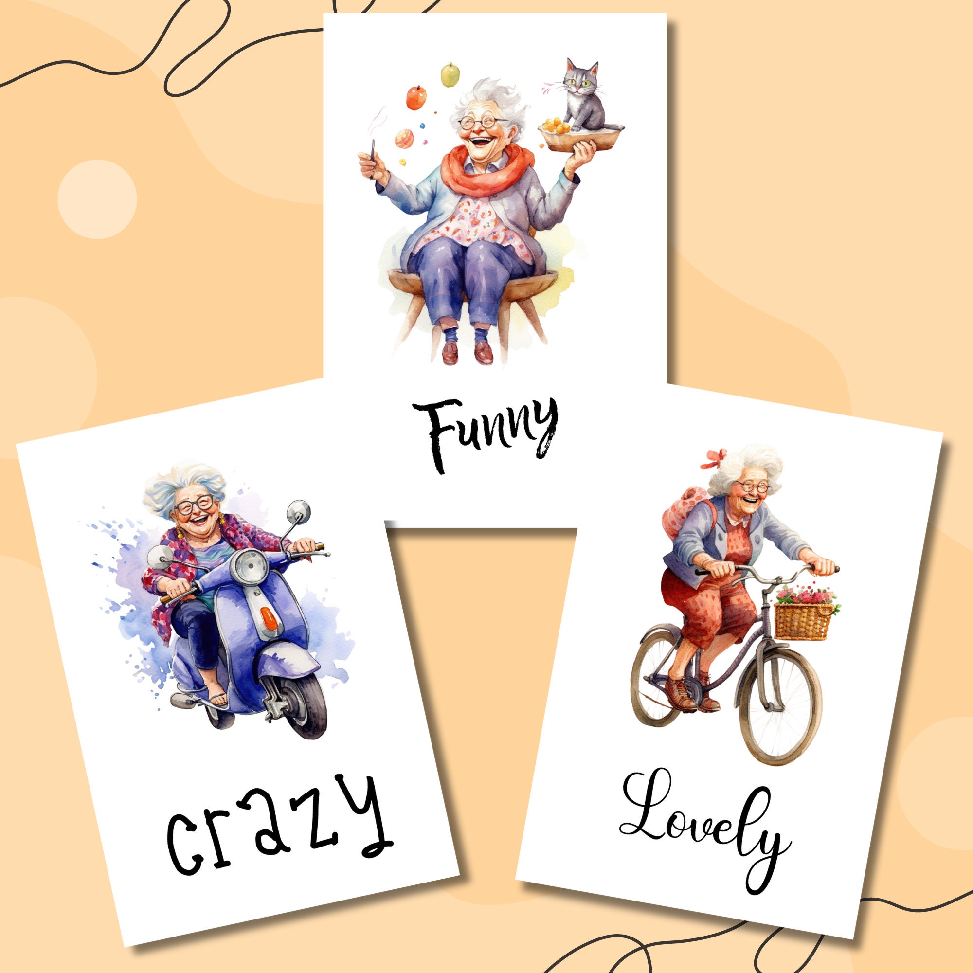 Postkarte, Grußkarte, Karte zum Geburtstag I Crazy, Funny, Lovely I Old Lady, Oma, Großmutter   #PHO