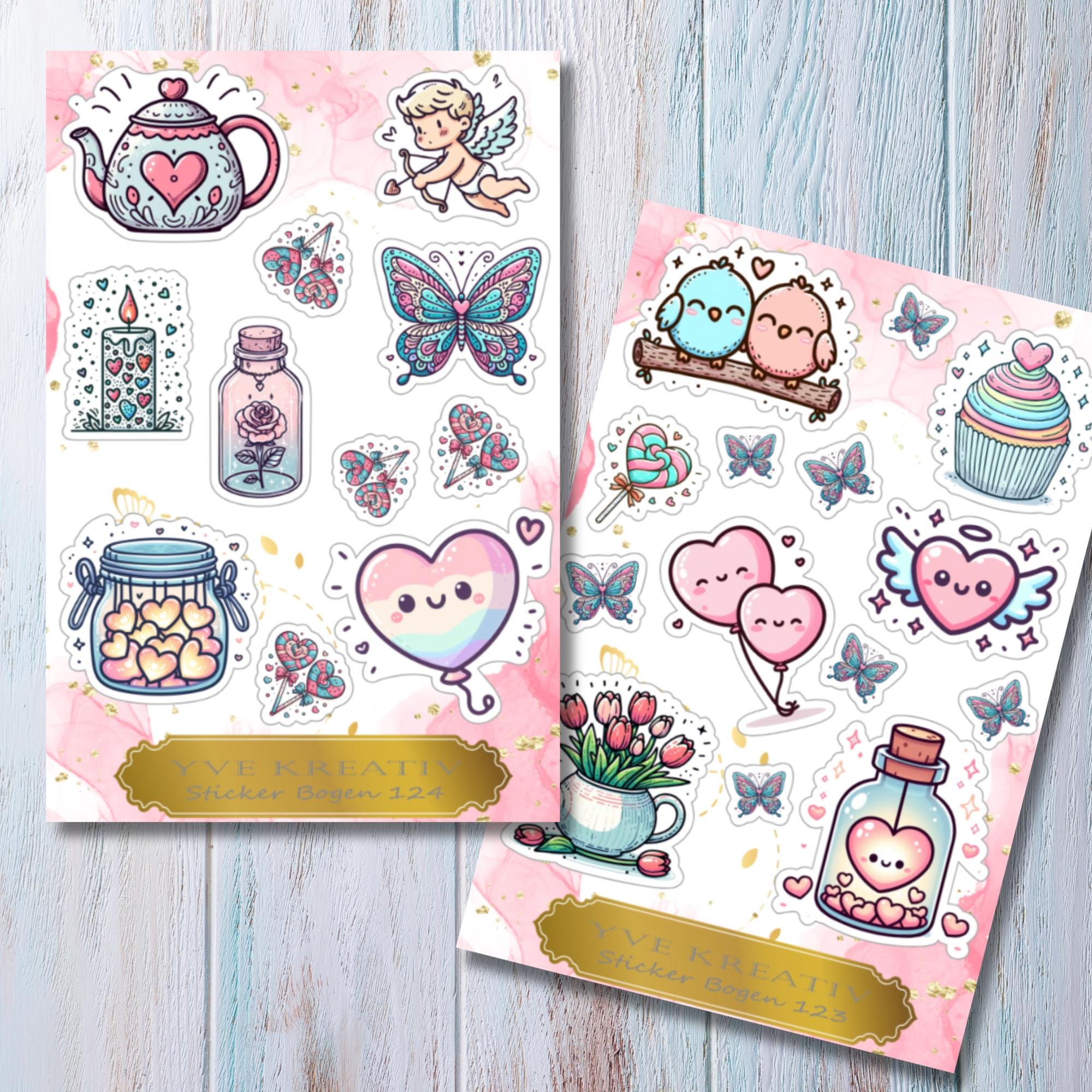 Aufkleber Bogen " Love Valentinstag" | Sticker Set - Aufkleber 2 Stickerbogen zur Auswahl in Weiß - Transparent - Matt - Glanz  #SBA6