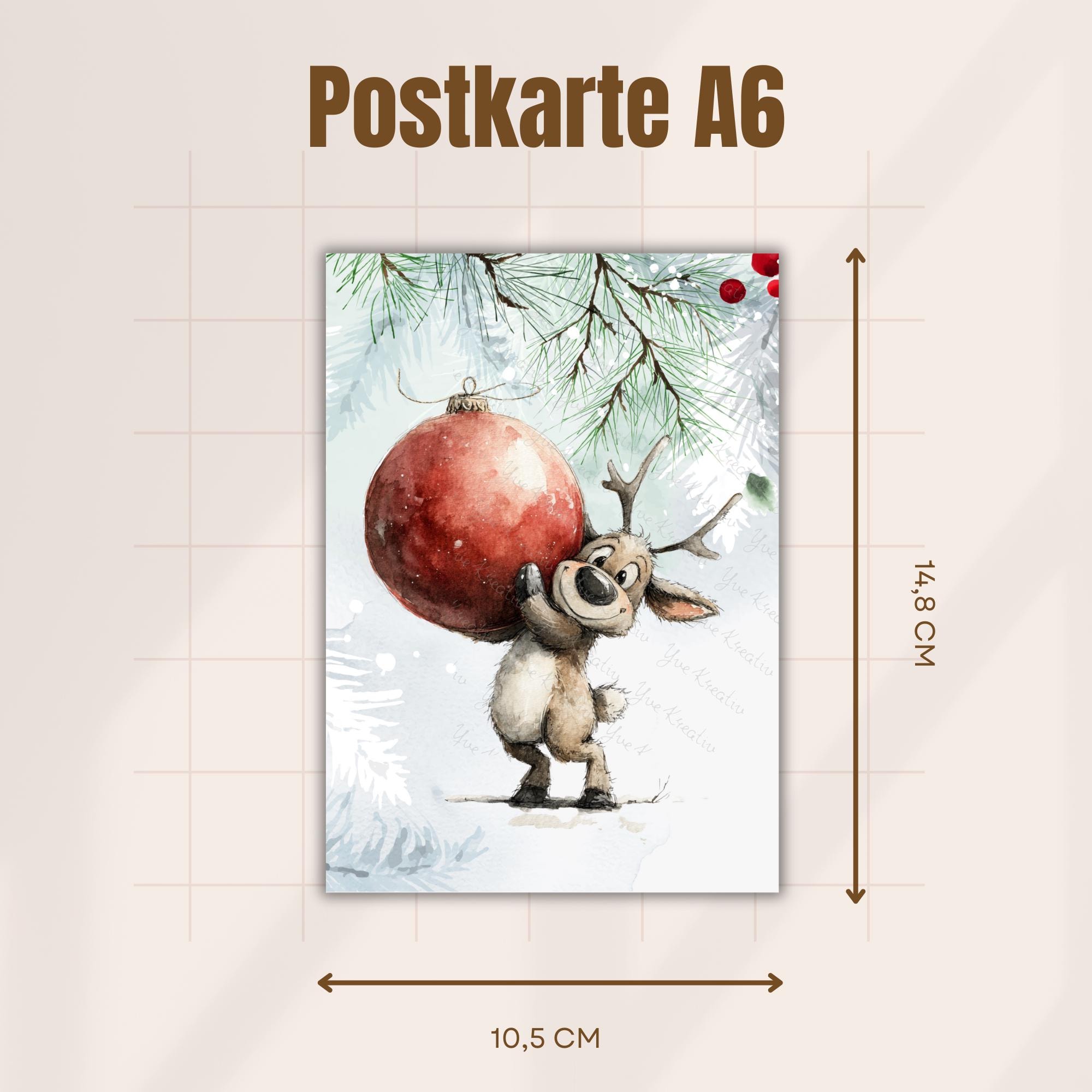 Postkarte Lustiges Rentier Grußkarte Karte zu Weihnachten Wintergrußkarte Weihnachtskarte Geschenkkarte Hochglanz Karte A6 #PWE200