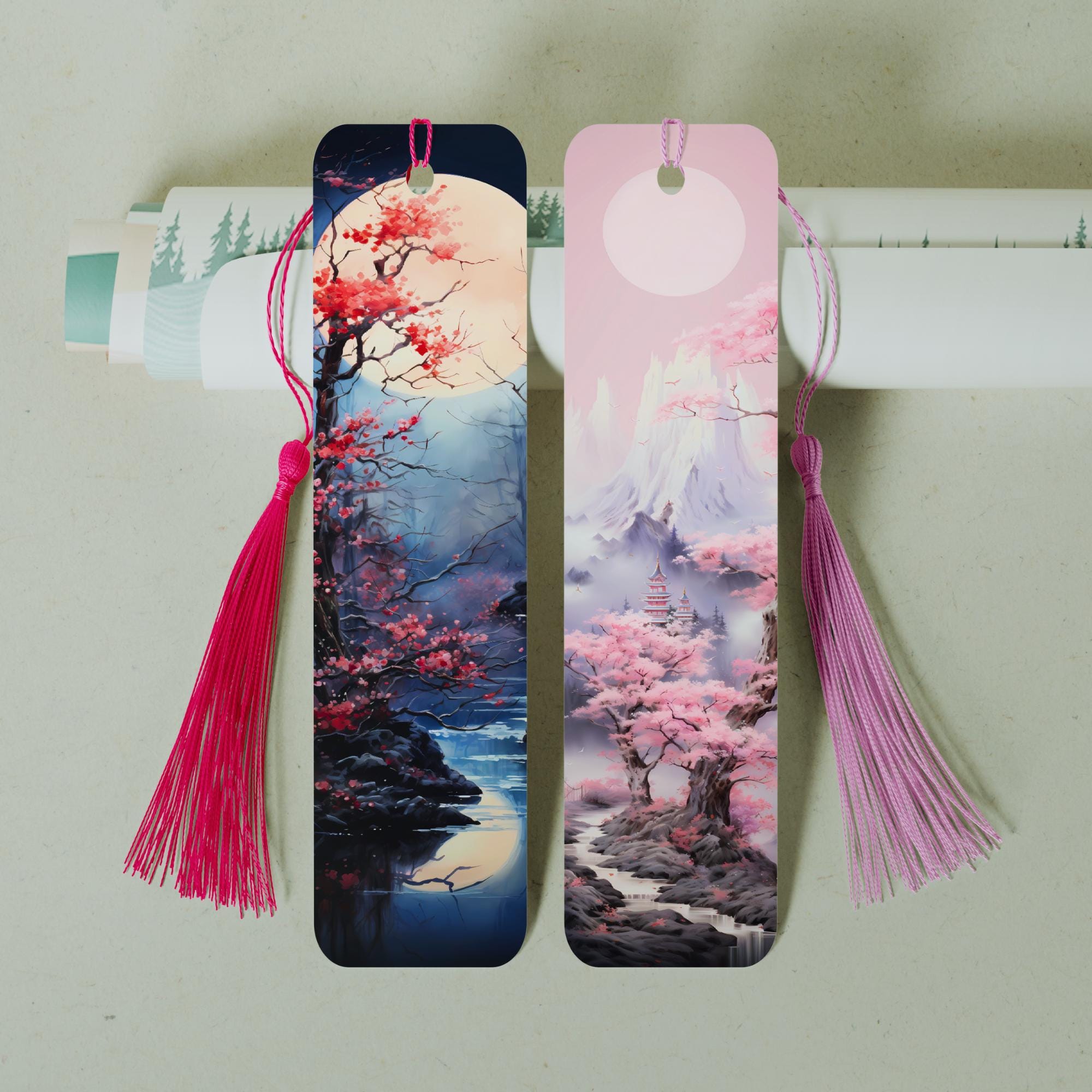 Lesezeichen aus Aluminium Geschenk zum Geburtstag Buchgeschenk "Motiv Japan Kirschblüte" Bookmark - 2 Motive zur Auswahl  #LEALU