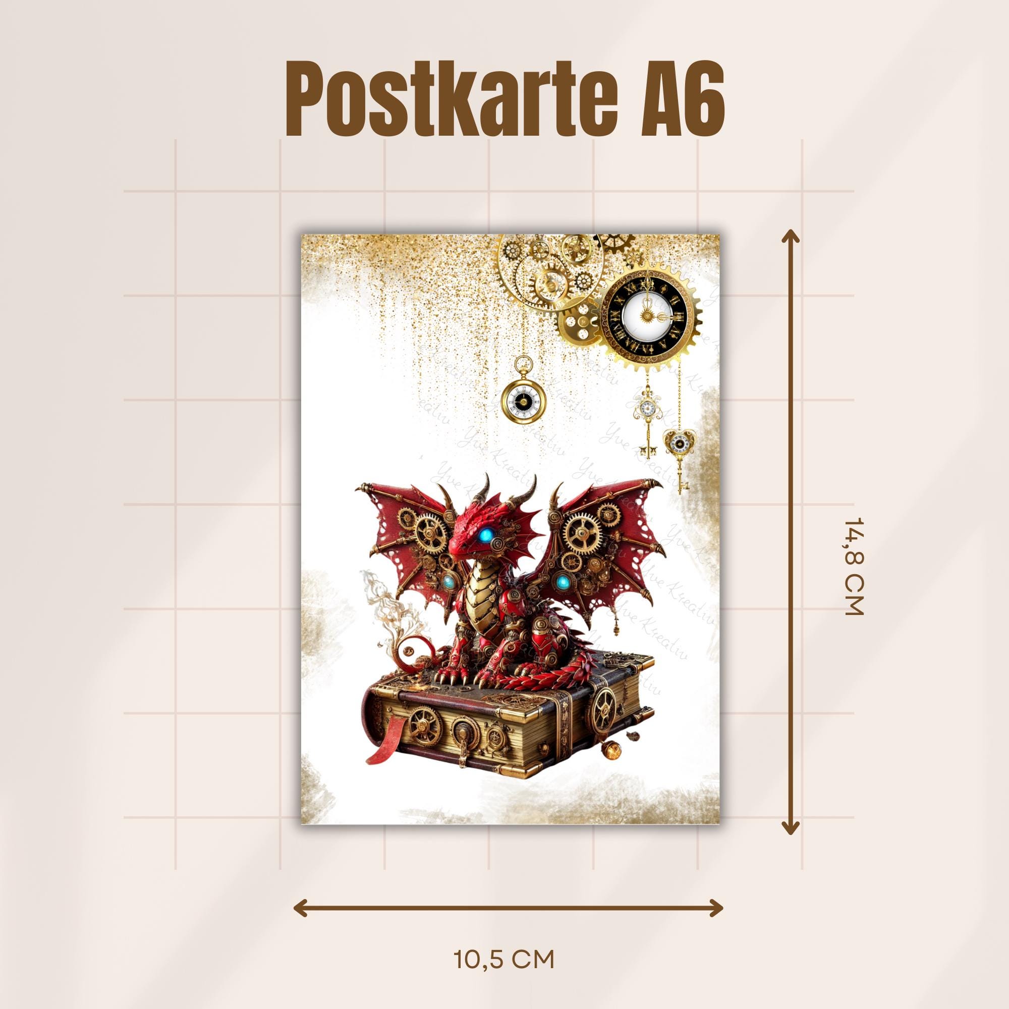 Postkarte Glückwunschkarte Grußkarte Geschenkkarte Gutschein auf DIN A6 Karte mit Glanzoberfläche Drachen Steampunk #PHO
