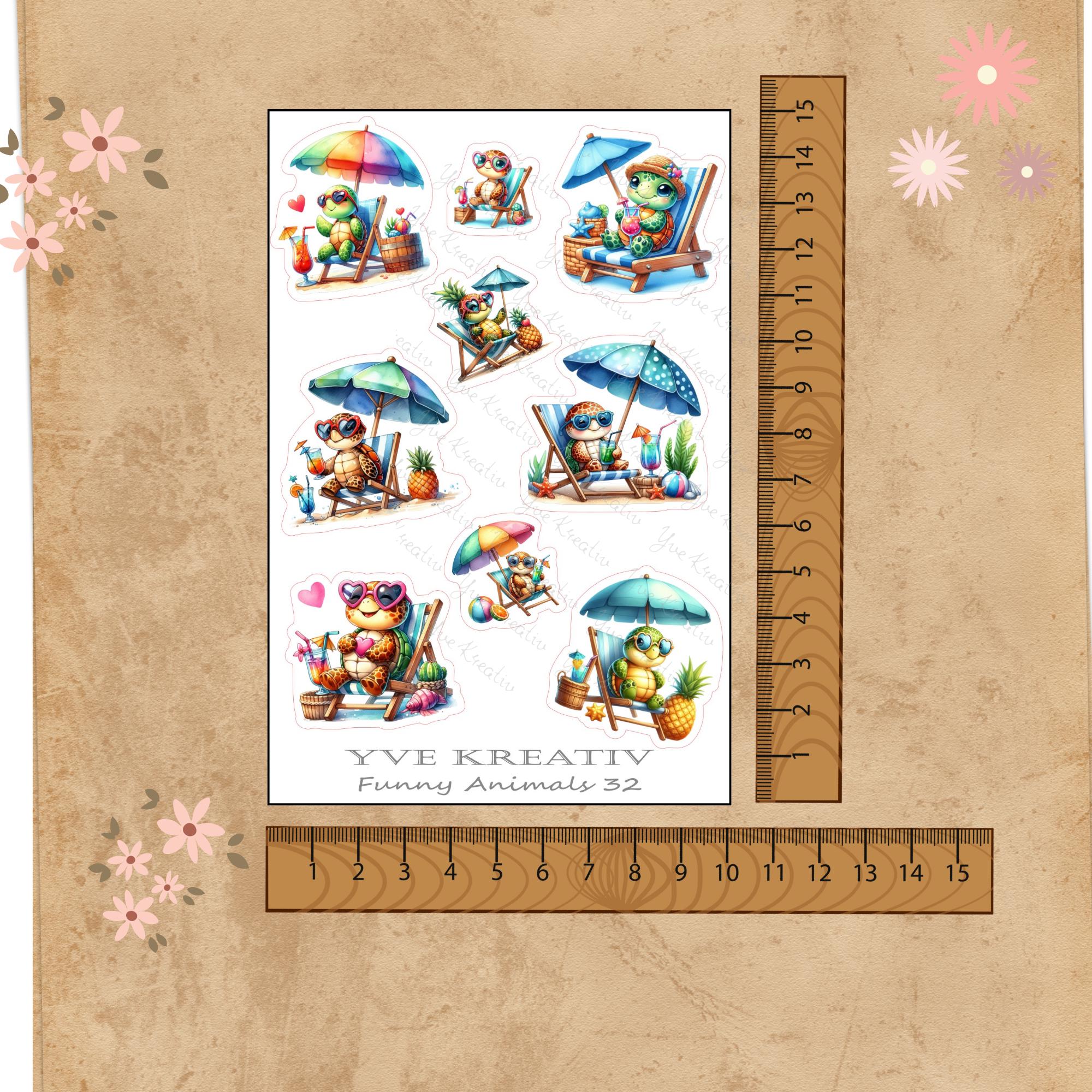 Aufkleber Urlaub Schildkröte Stickerbogen Strand Reise Sticker Set - 3 Bögen zur Auswahl in Weiß - Transparent - Matt - Glanz  #SBA6