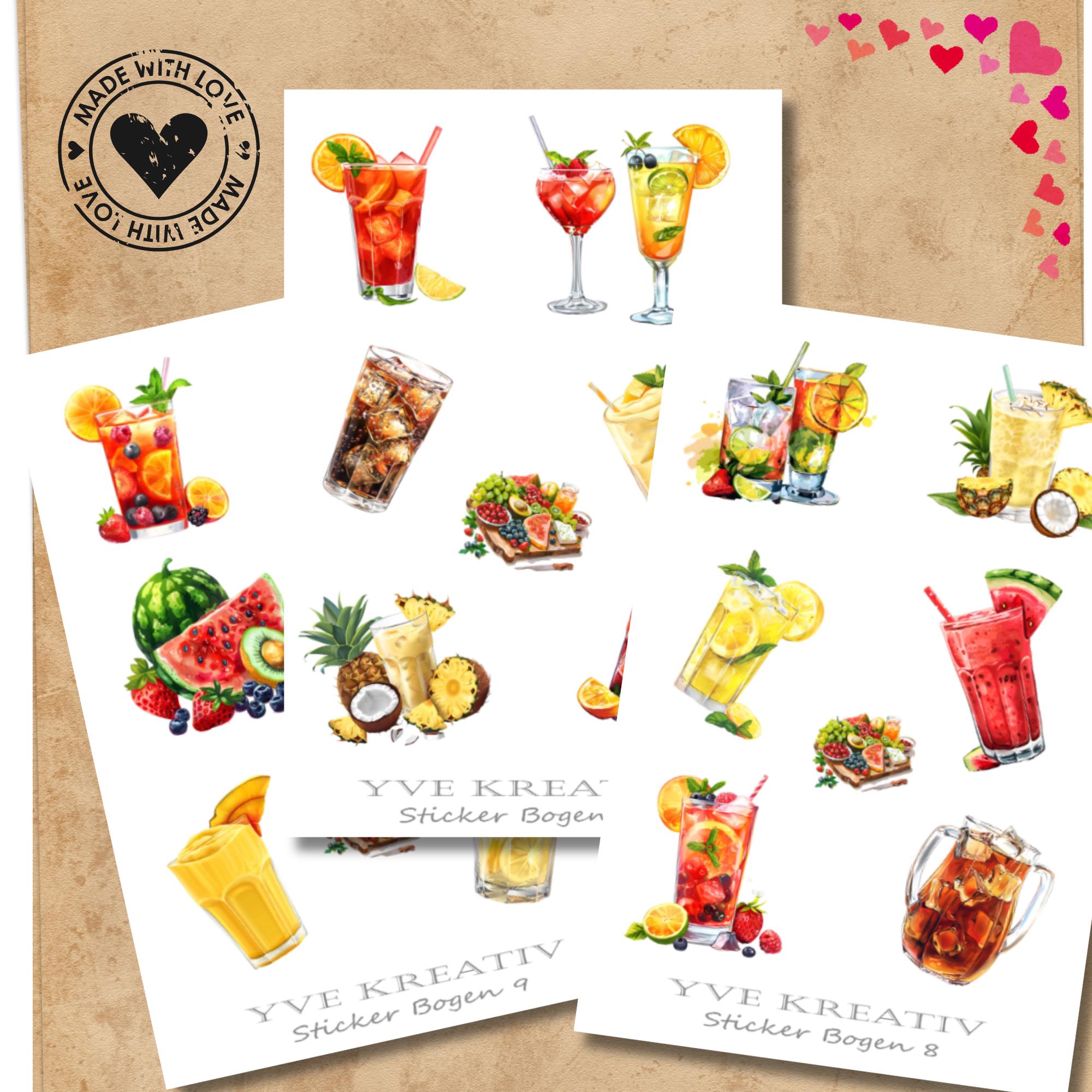 Aufkleber Cocktail Sticker Bogen Sommercocktail Stickerbogen 3 Bögen zur Auswahl in Weiß - Transparent - Matt - Glanz #SBA6 Aufkleber Cocktail Sticker Bogen Sommercocktail Stickerbogen 3 Bögen zur Auswahl in Weiß - Transparent - Matt - Glanz #SBA6