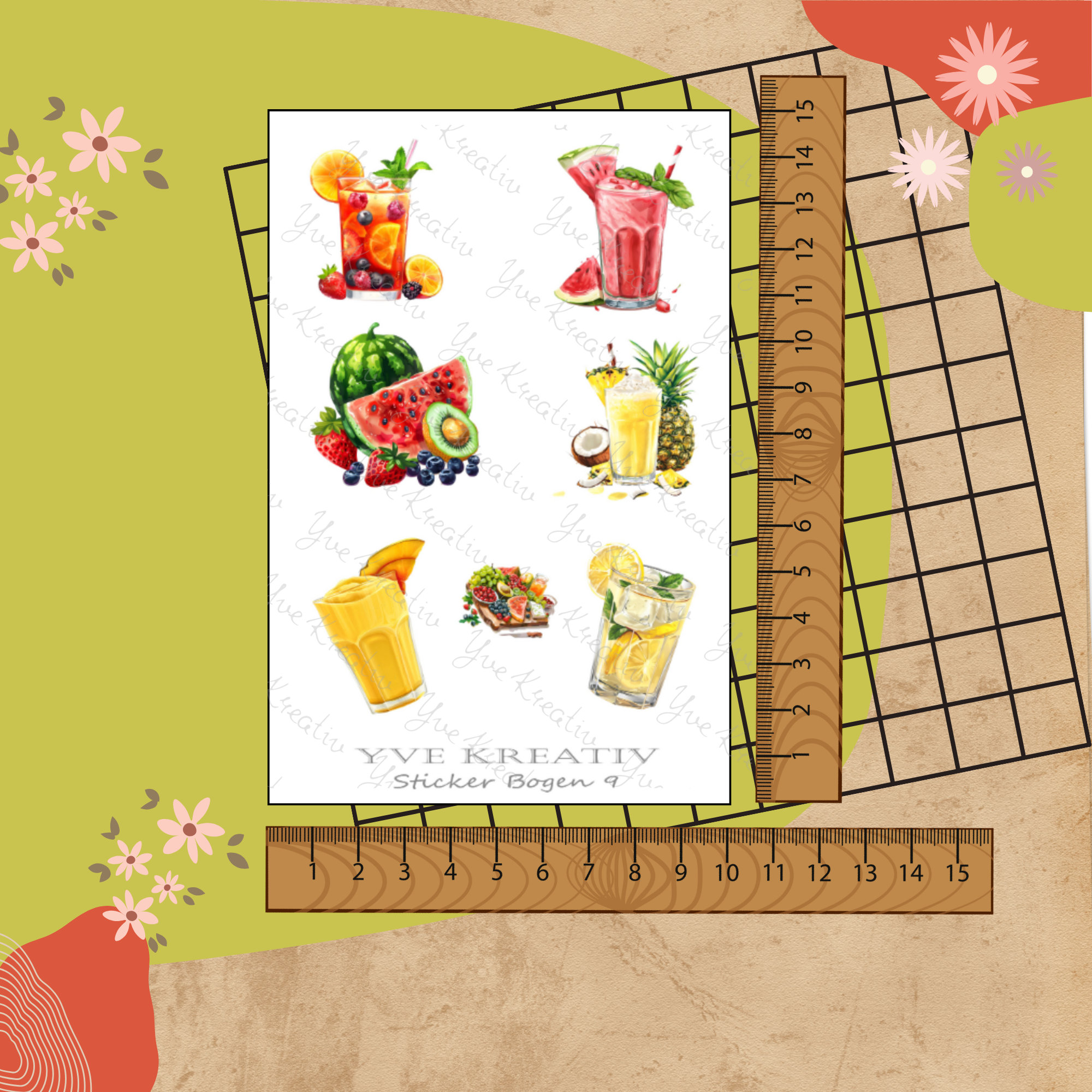 Sticker Bogen " Sommer Cocktail Party " | Sticker Set - Aufkleber 3 Stickerbogen zur Auswahl in Weiß - Transparent - Matt - Glanz  #SBA6