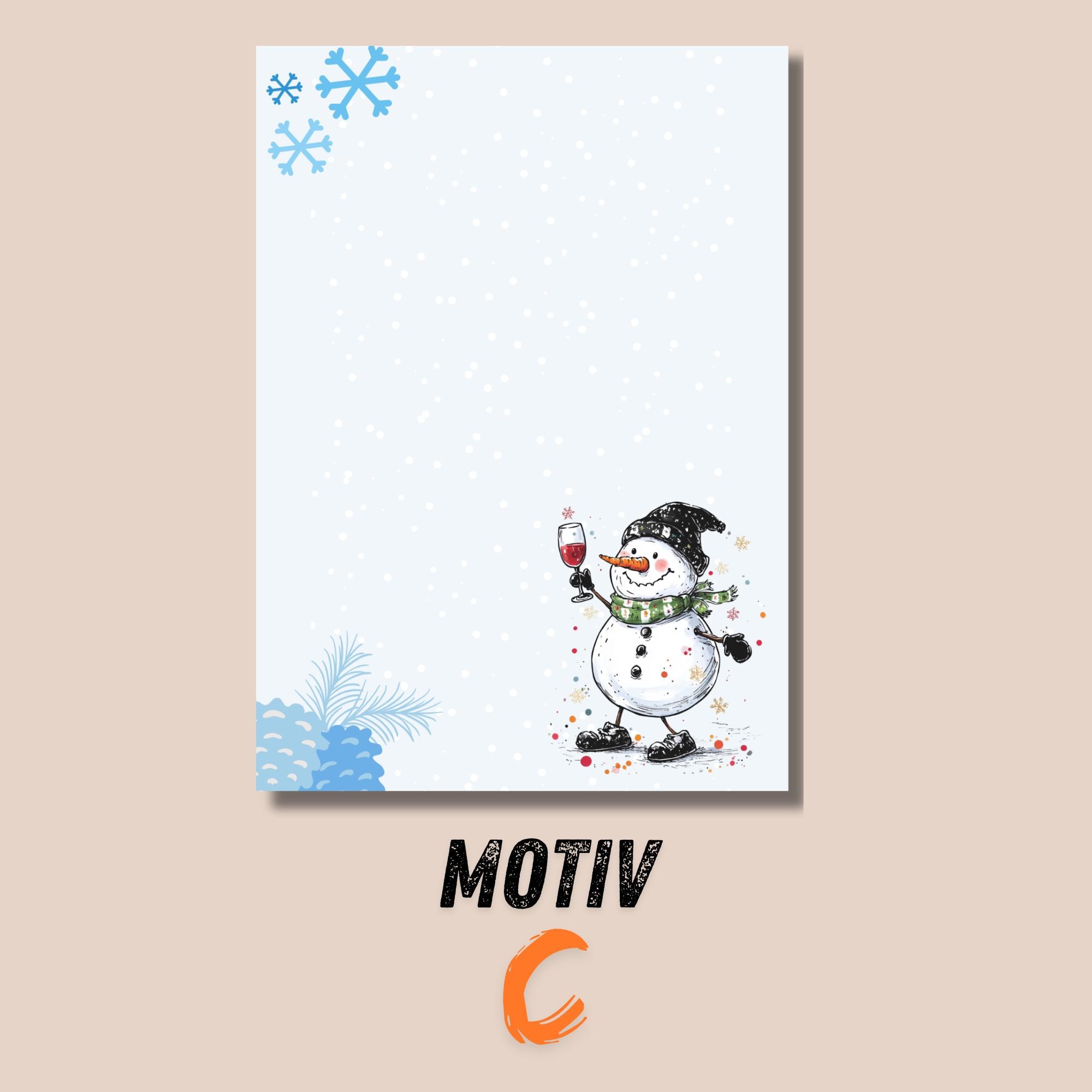 Notizblock 50 Zettel, 3 "Schneemann mit Wein" Motive zur Auswahl, A6 Block Schreibblock Zettelblock Abreisblock mit Leimbindung  #A6K50