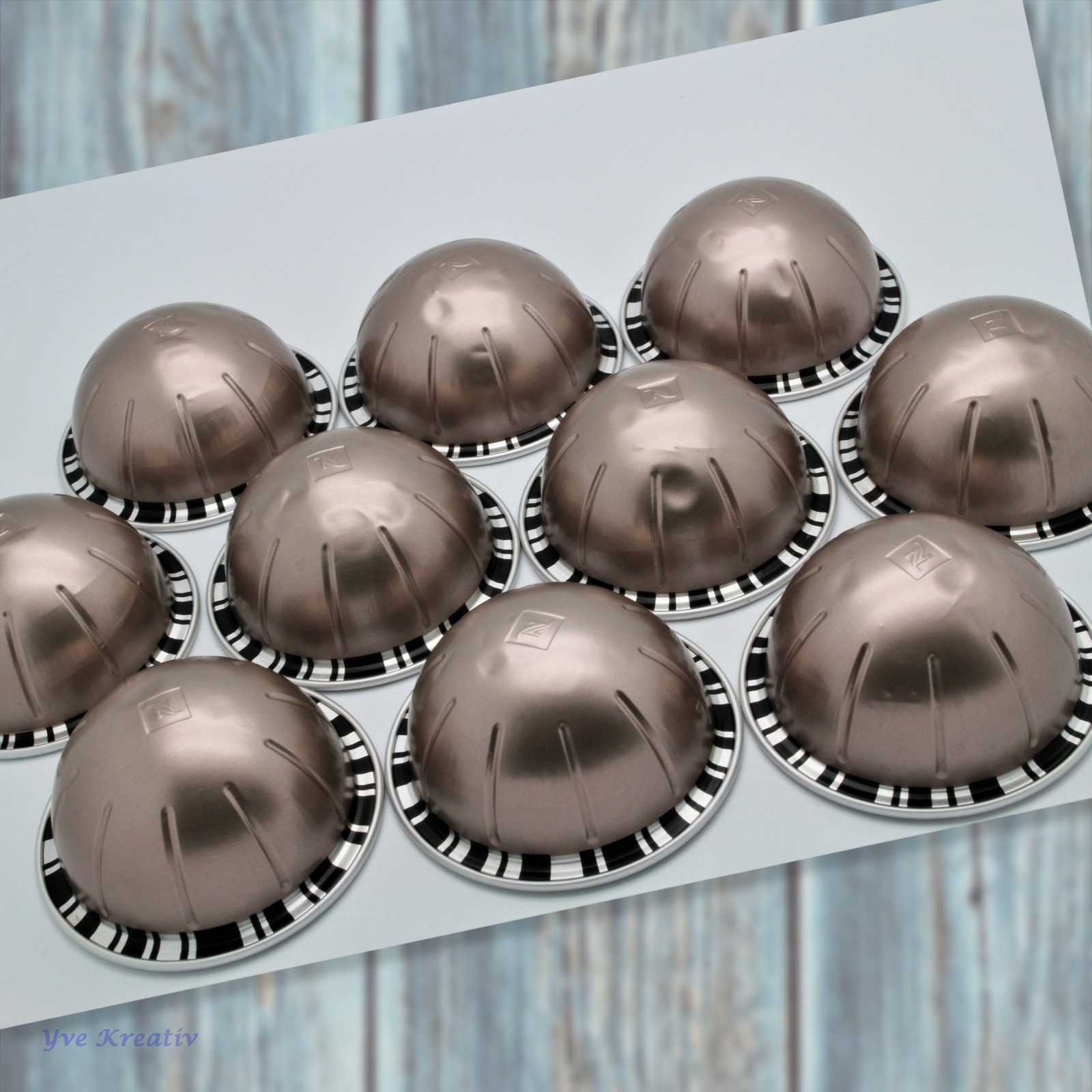10 leere GROßE Kaffeekapseln Farbe : silber  #KVS