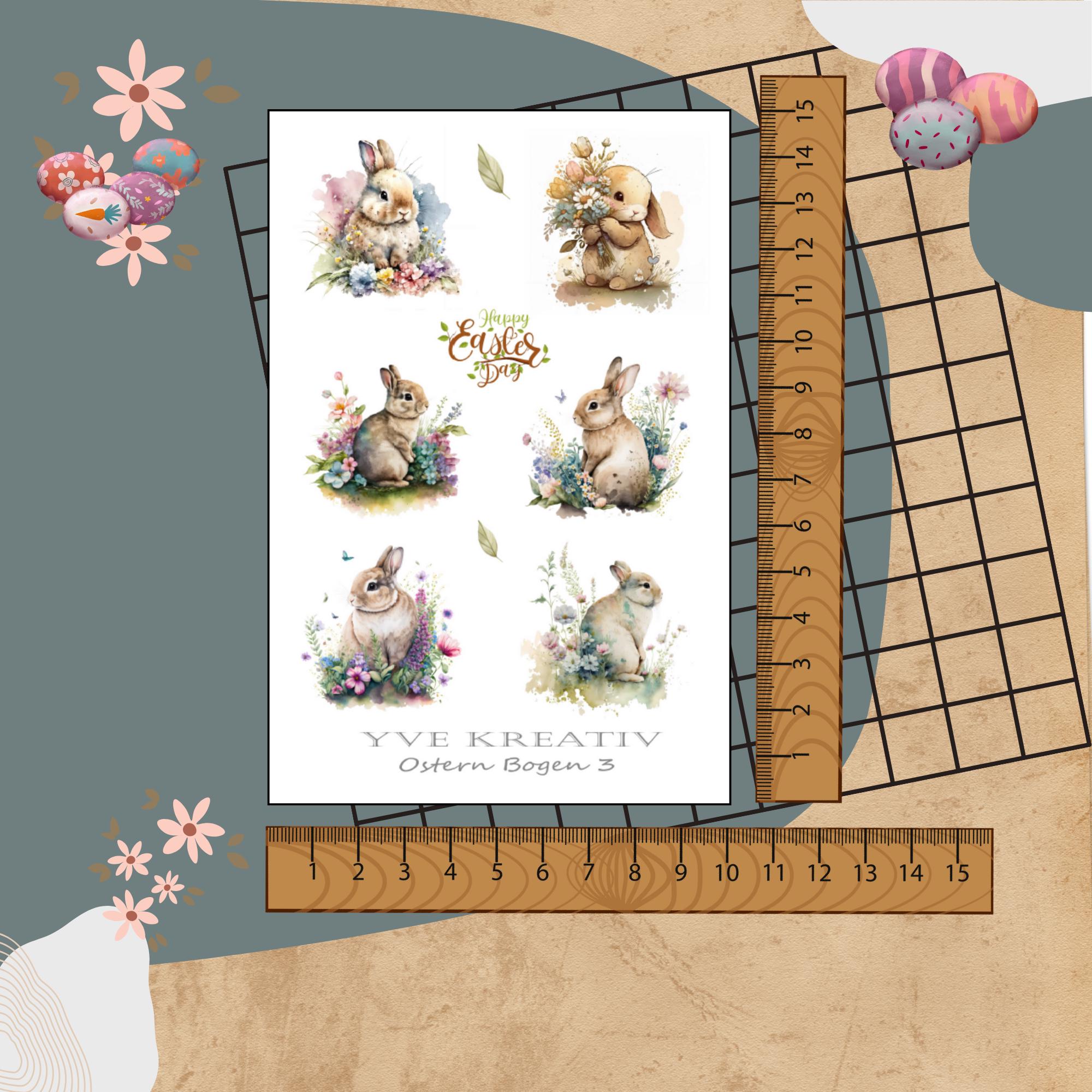 Sticker Bogen " Ostern - niedliche Häschen " | Sticker Set - Aufkleber 3 Stickerbogen zur Auswahl in Weiß - Transparent - Matt - Glanz #SBA6