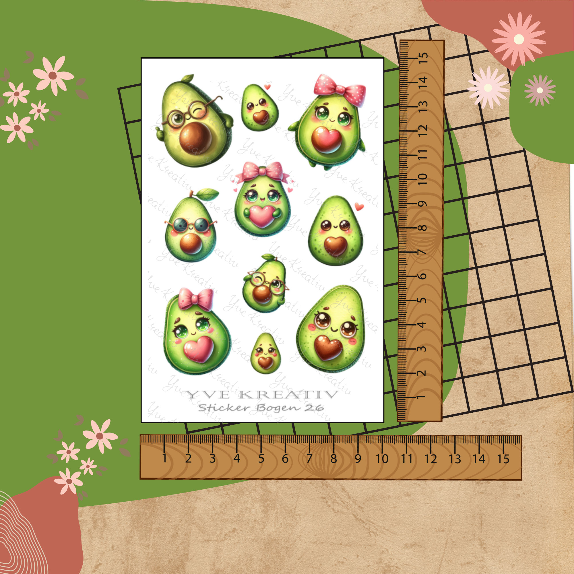 Sticker Bogen " Funny Avocado "  | Set - Aufkleber 2 Stickerbogen zur Auswahl in Weiß - Transparent - Matt - Glanz  #SBA6