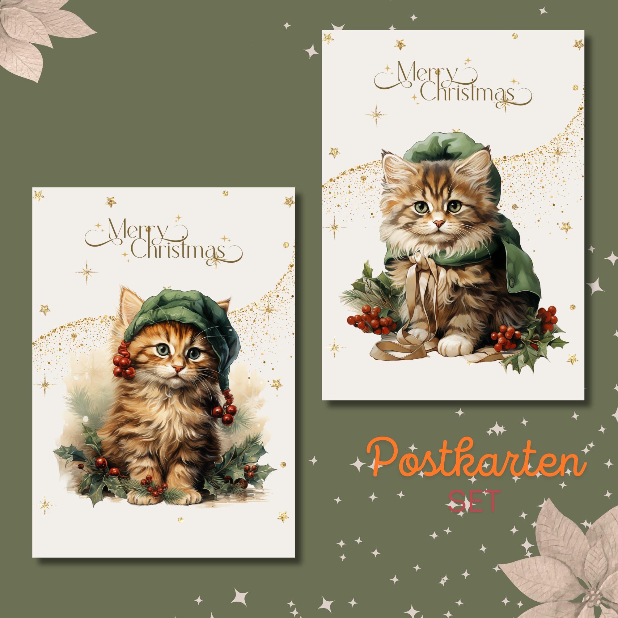 Weihnachtskarte Katze, 2 Kartenmotive zur Auswahl, Postkarte, Geschenkkarte, Weihnachtsgruß, Grußkarte Weihnachten  #PLS