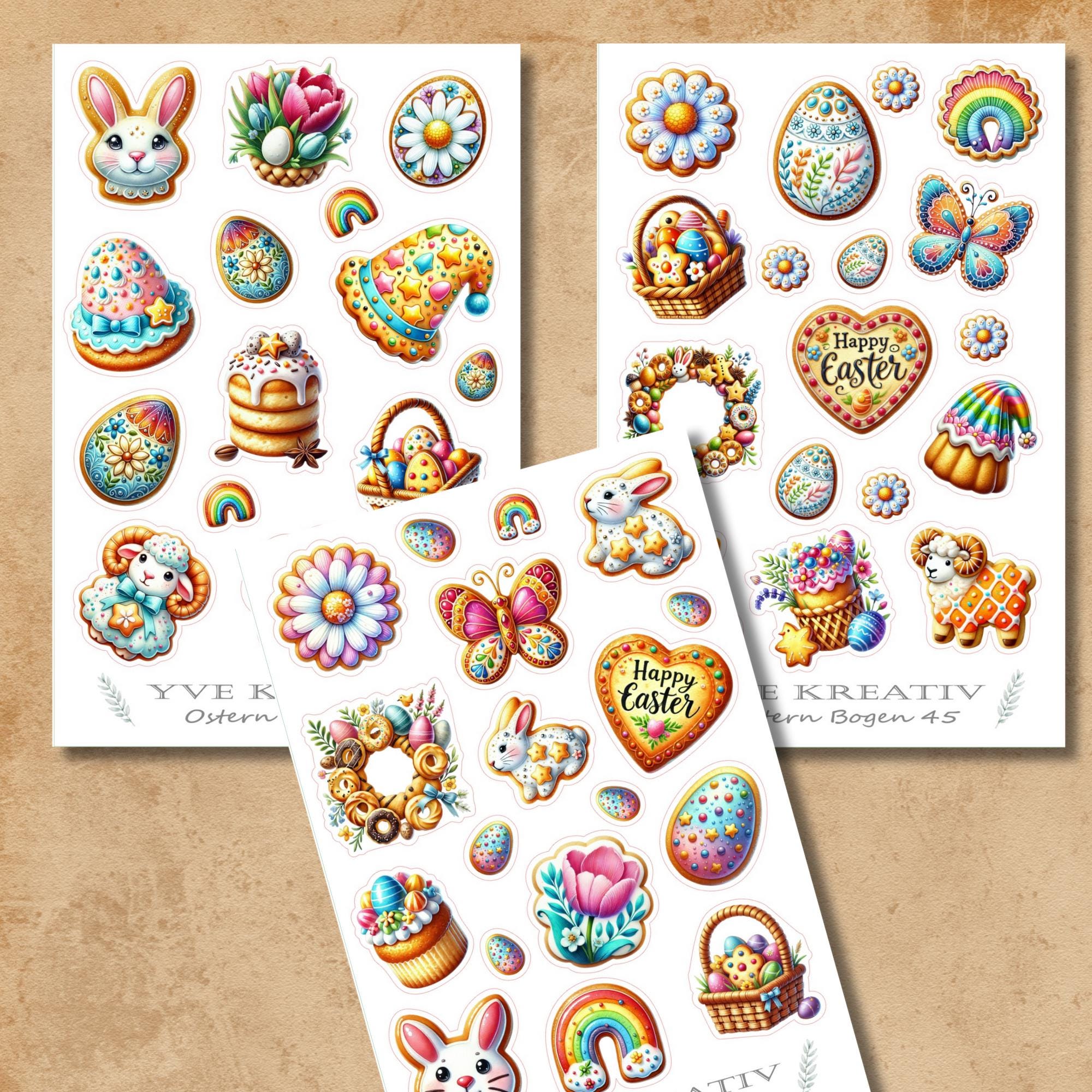 Sticker Bogen Aufkleber "Ostern"  Sticker Set - Aufkleberbogen - 3 Stickerbogen zur Auswahl in Weiß - Transparent - Matt - Glanz #SBA6