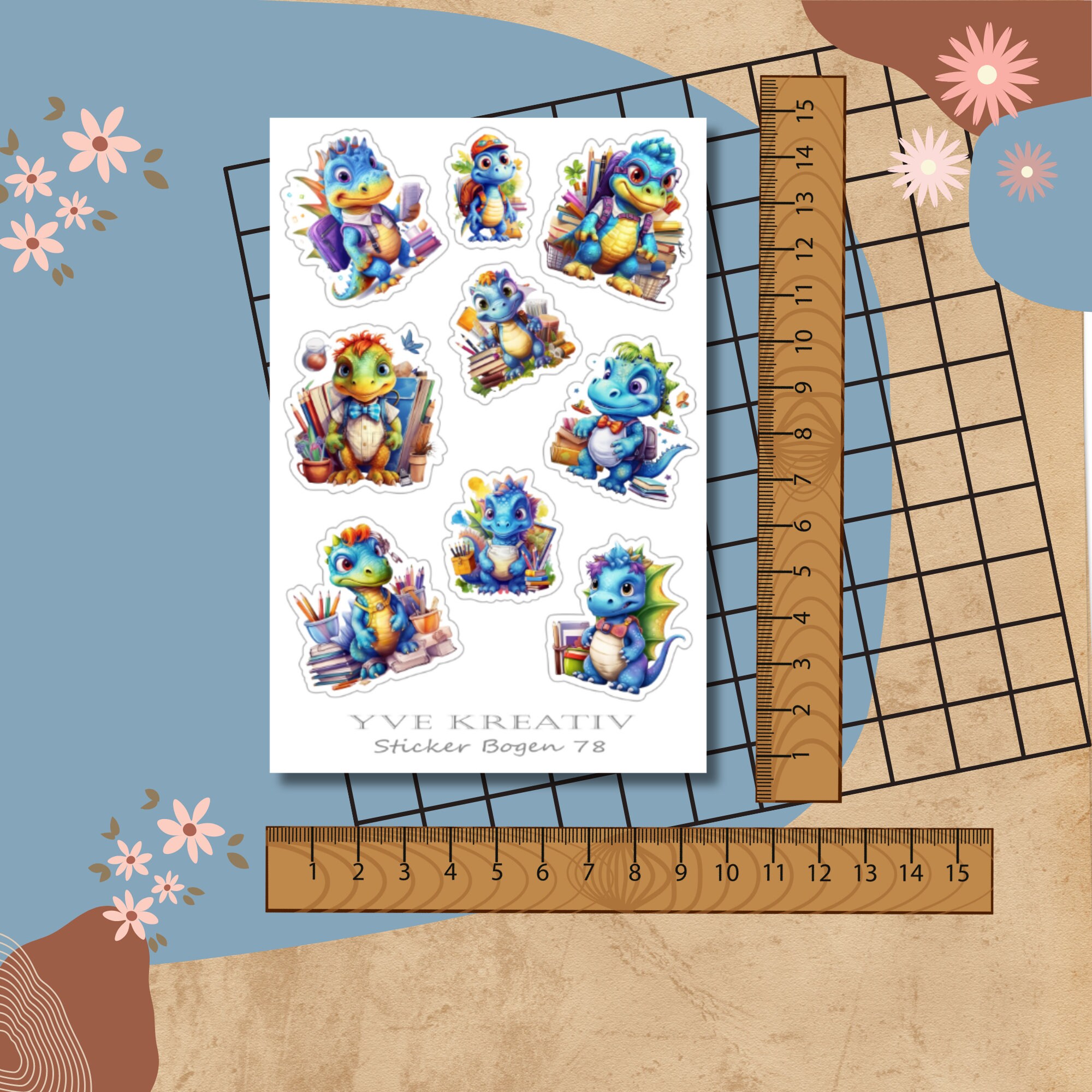 Sticker Bogen, Aufkleber - Schule, Einschulung, Dinos, Dinosaurier | Set - 3 Stickerbogen zur Auswahl in Weiß - Transparent #SBA6
