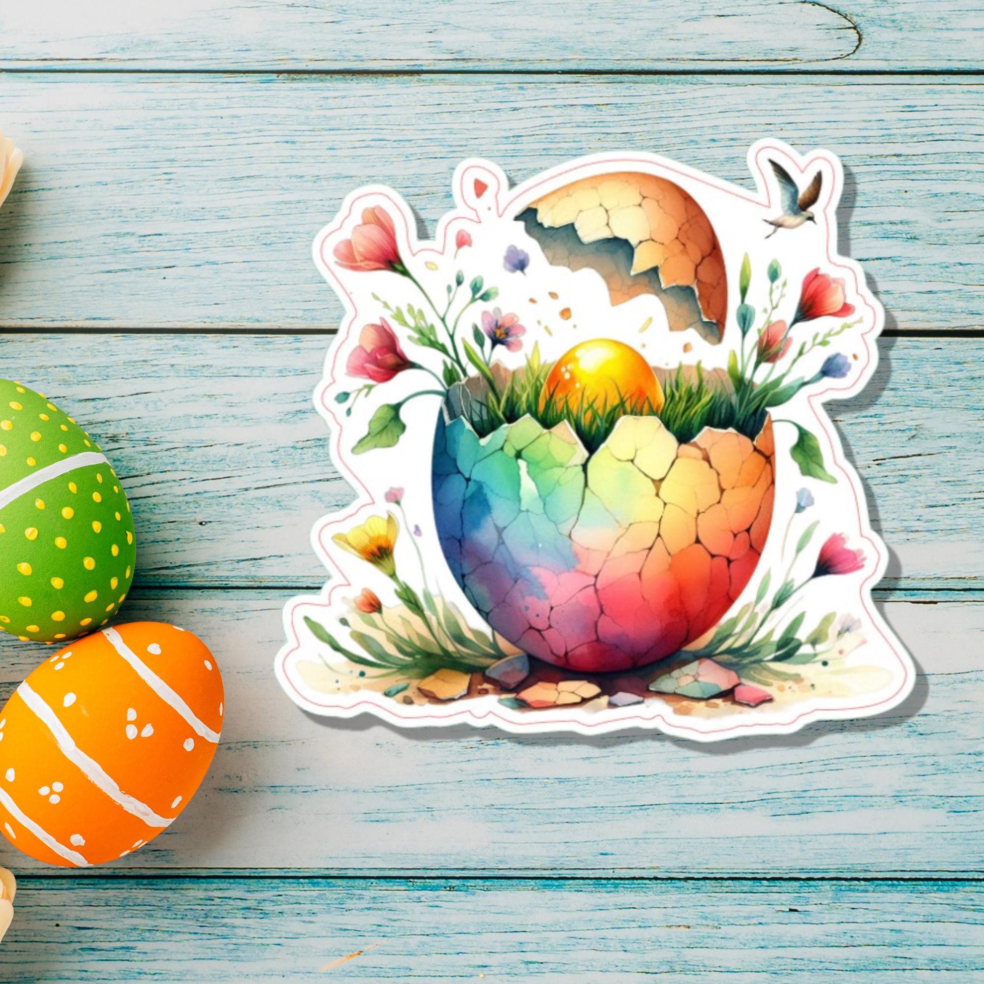 Aufkleber Ostern großer 8 cm Sticker buntes Osterei Deko Osterfest Geschenkaufkleber Dekoei - zur Auswahl in Weiß oder Transparent  #SEG8