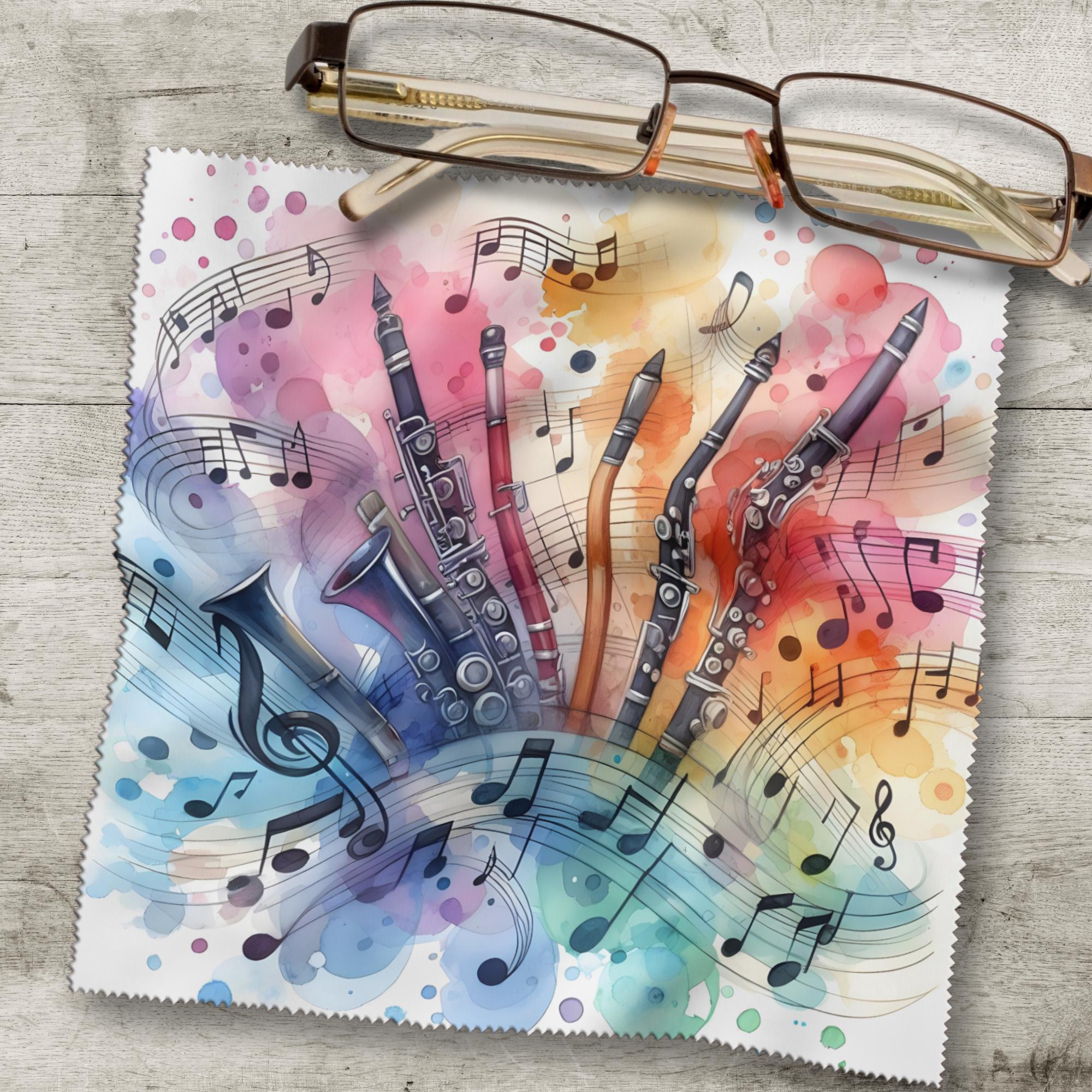 Brillenputztuch Musik Klarinette bedrucktes Mikrofasertuch für Sonnenbrille Displays Handy Geschenk Musiker Mitbringsel Musiklehrer #MC17
