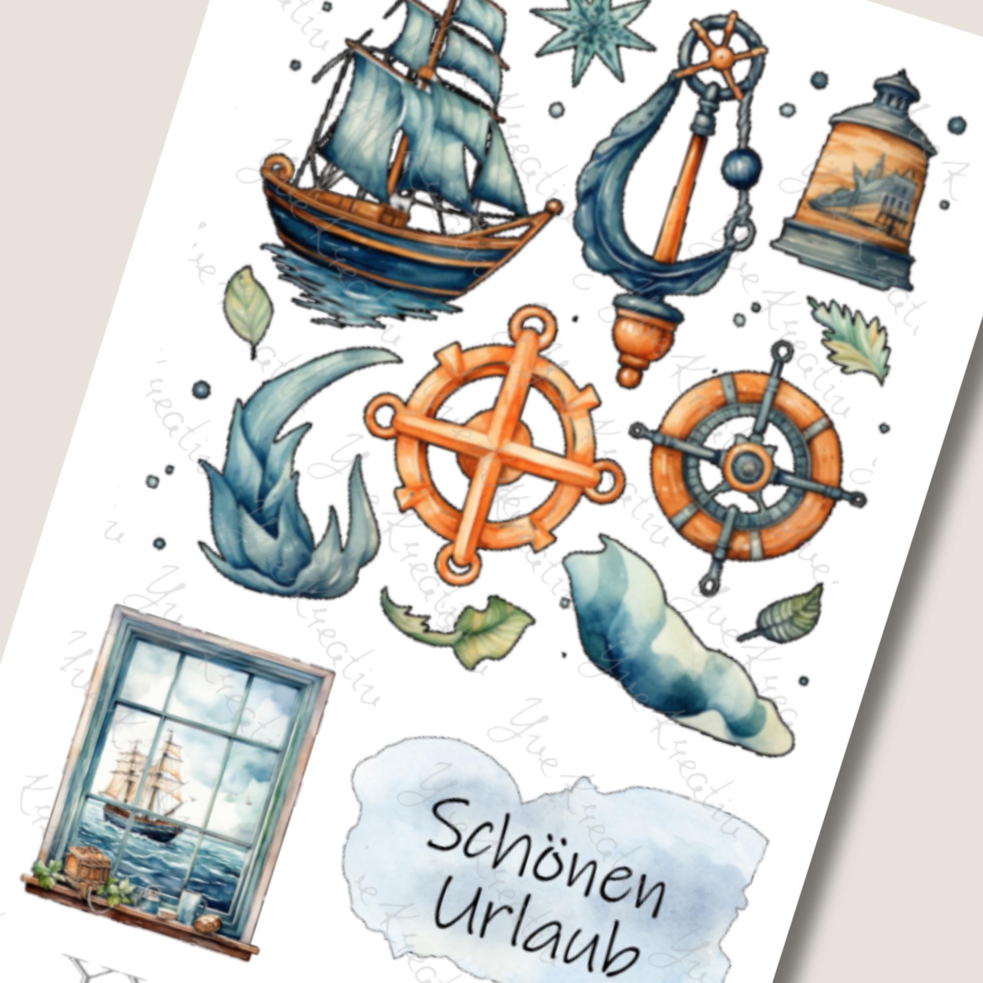 Sticker Bogen Aufkleber Maritim Meer Urlaub Reisen Stickerbögen SET zur Auswahl in Weiß Transparent Matt Glanz #SBA6 Sticker Bogen Aufkleber Maritim Meer Urlaub Reisen Stickerbögen SET zur Auswahl in Weiß Transparent Matt Glanz #SBA6