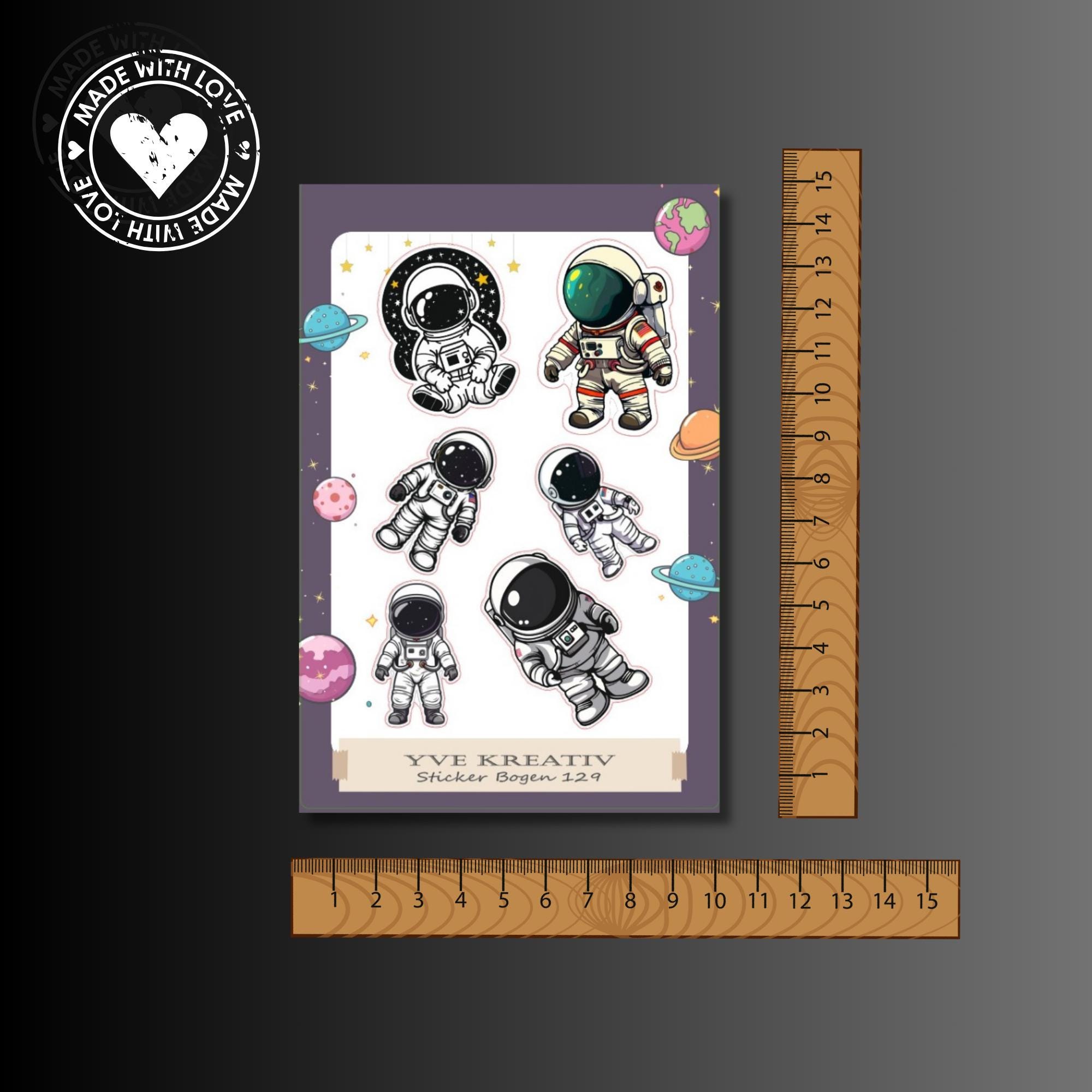 Aufkleber Bogen "Astronaut Weltall" | Sticker Set - Aufkleber 3 Stickerbogen zur Auswahl in Weiß - Transparent - Matt - Glanz  #SBA6