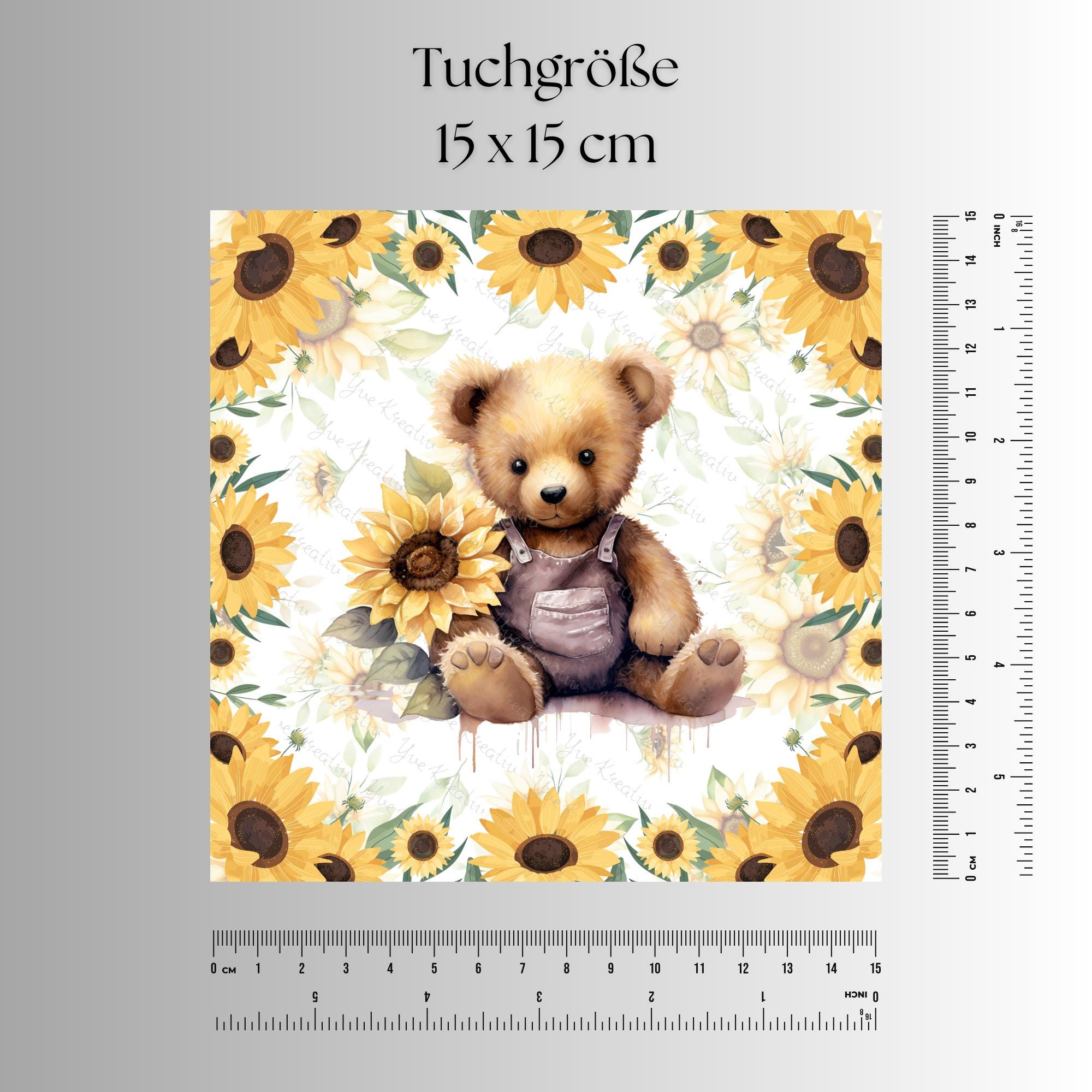 Brillenputztuch Teddy Bär Geschenk Freundin Mitbringsel Sonnenblume bedrucktes Mikrofasertuch für Sonnenbrille Brillentuch #TI151