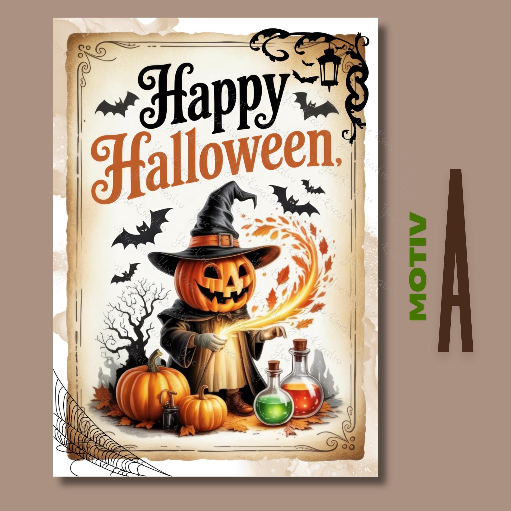 Postkarte Halloween Glückwunschkarte Herbst Grußkarte Geschenkkarte Karte zu Halloween Leinenstruktur Karte A6 #PH1abc