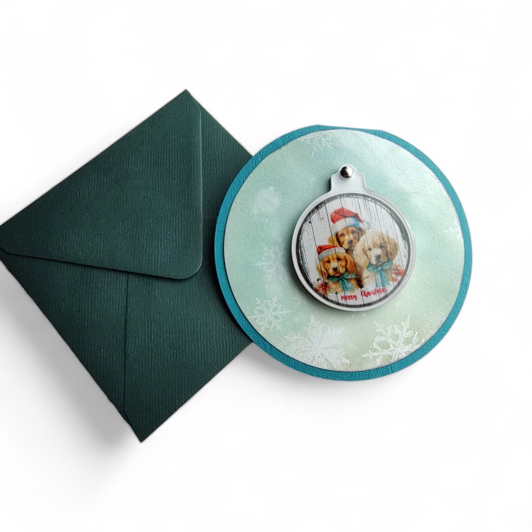 Weihnachtskugel Weihnachtsschmuck Baumanhänger Christmas Ornaments auf einer runden Weihnachtskarte inkl. Kuvert  #1622475773