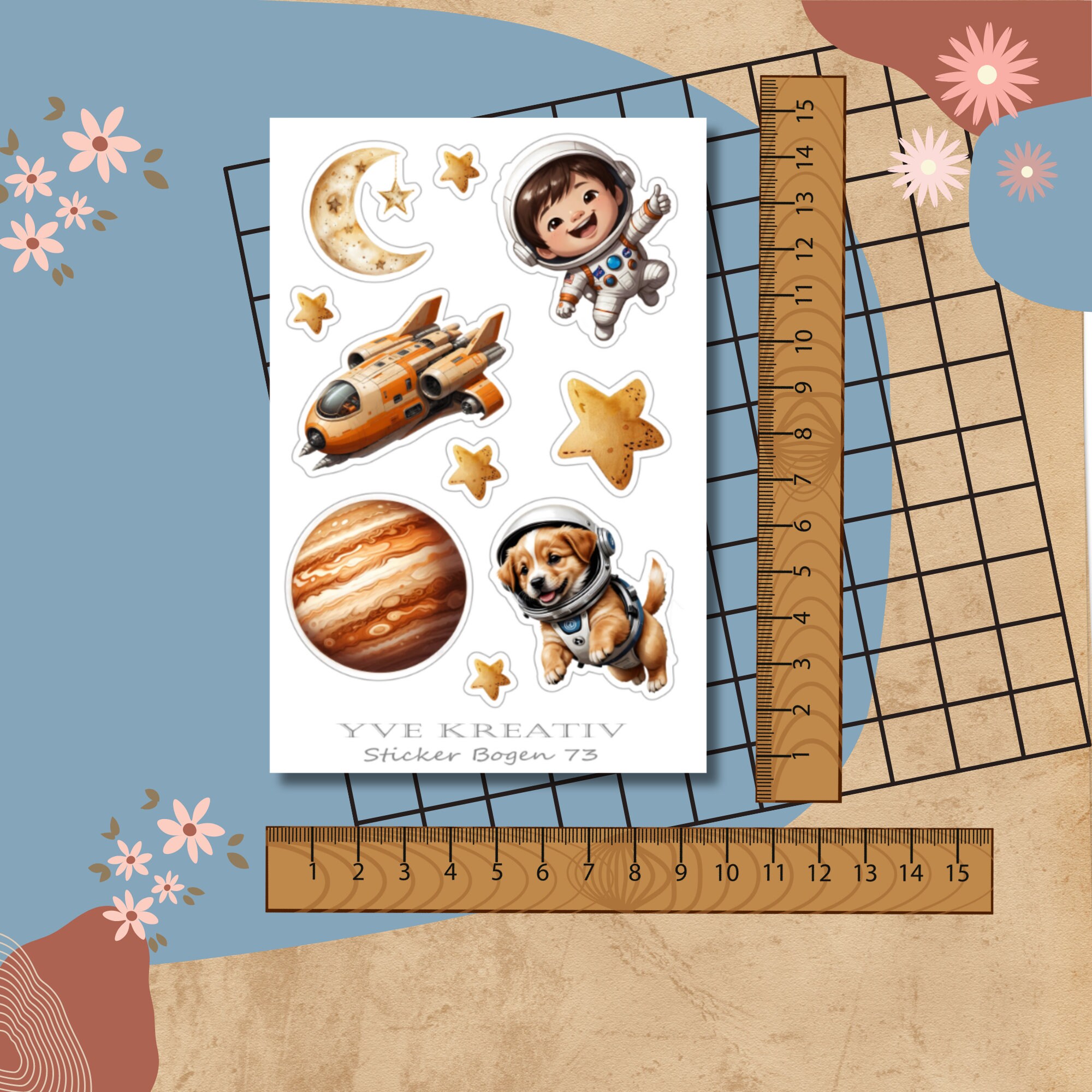 Stickerbogen, Aufkleber - Astronaut, Planeten, Raumfahrt | Sticker Set - 3 Bögen zur Auswahl in Weiß - Transparent - Matt - Glanz  #SBA6