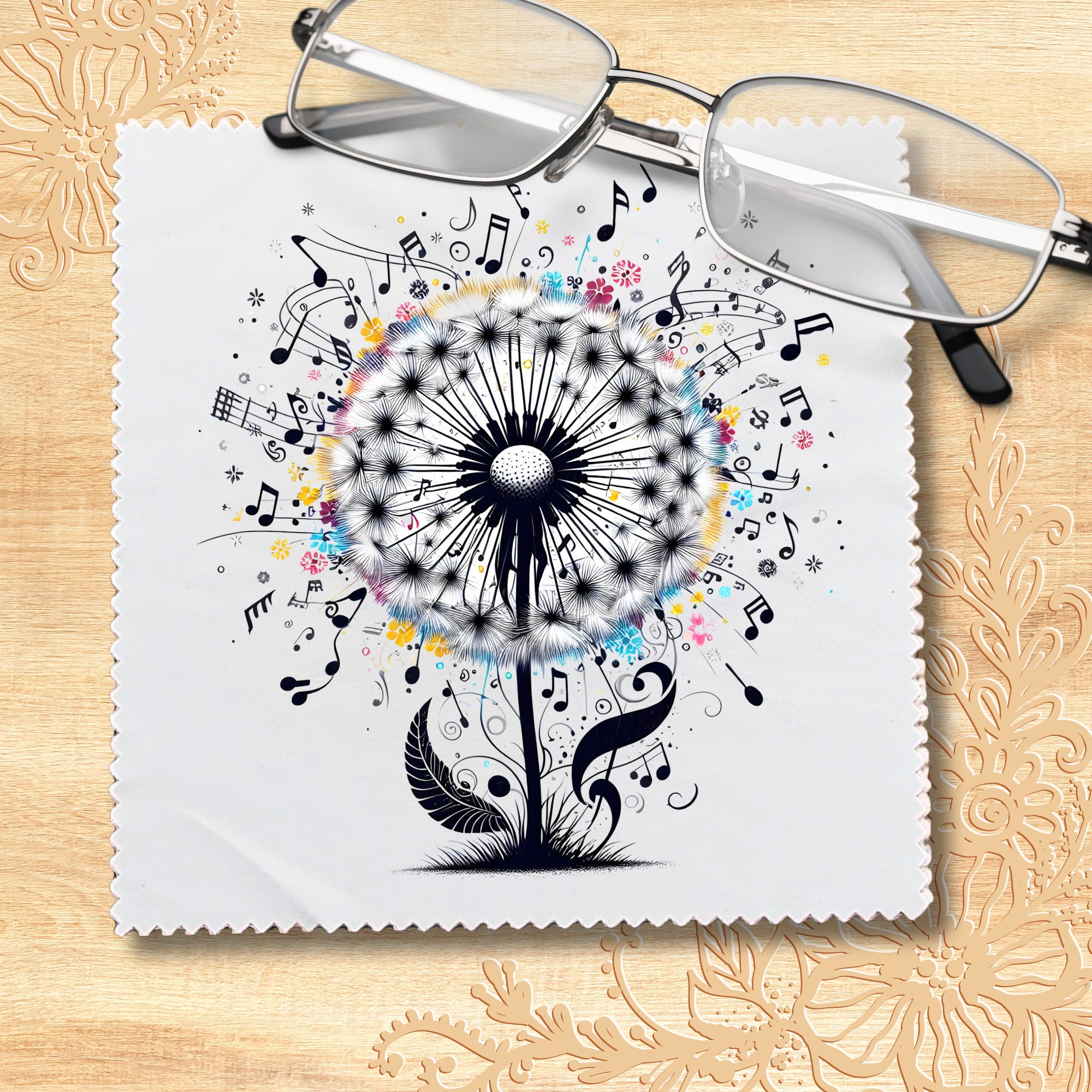 Brillenputztuch Musik Pusteblume Reinigungstuch für Brillen Geschenk für Musiker Brillentuch Displaytuch Bildschirmtuch Microfasertuch #BM