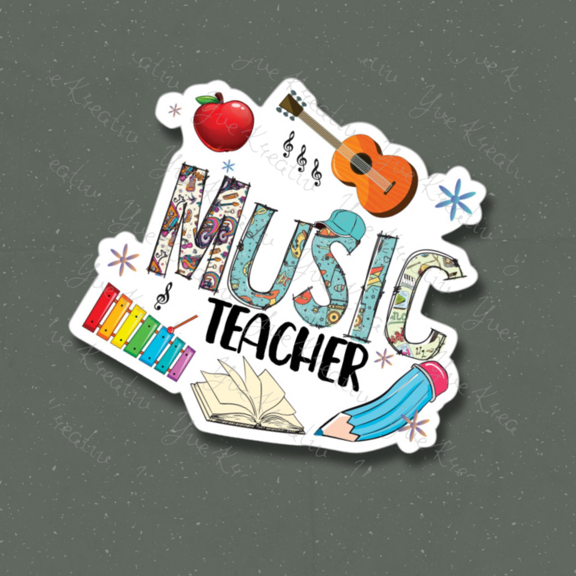 Großer Aufkleber, Musik Lehrer Sticker, großer Koffer Sticker, Kofferaufkleber  - 3 Aufkleber zur Auswahl in Weiß oder Transparent  #SEG8