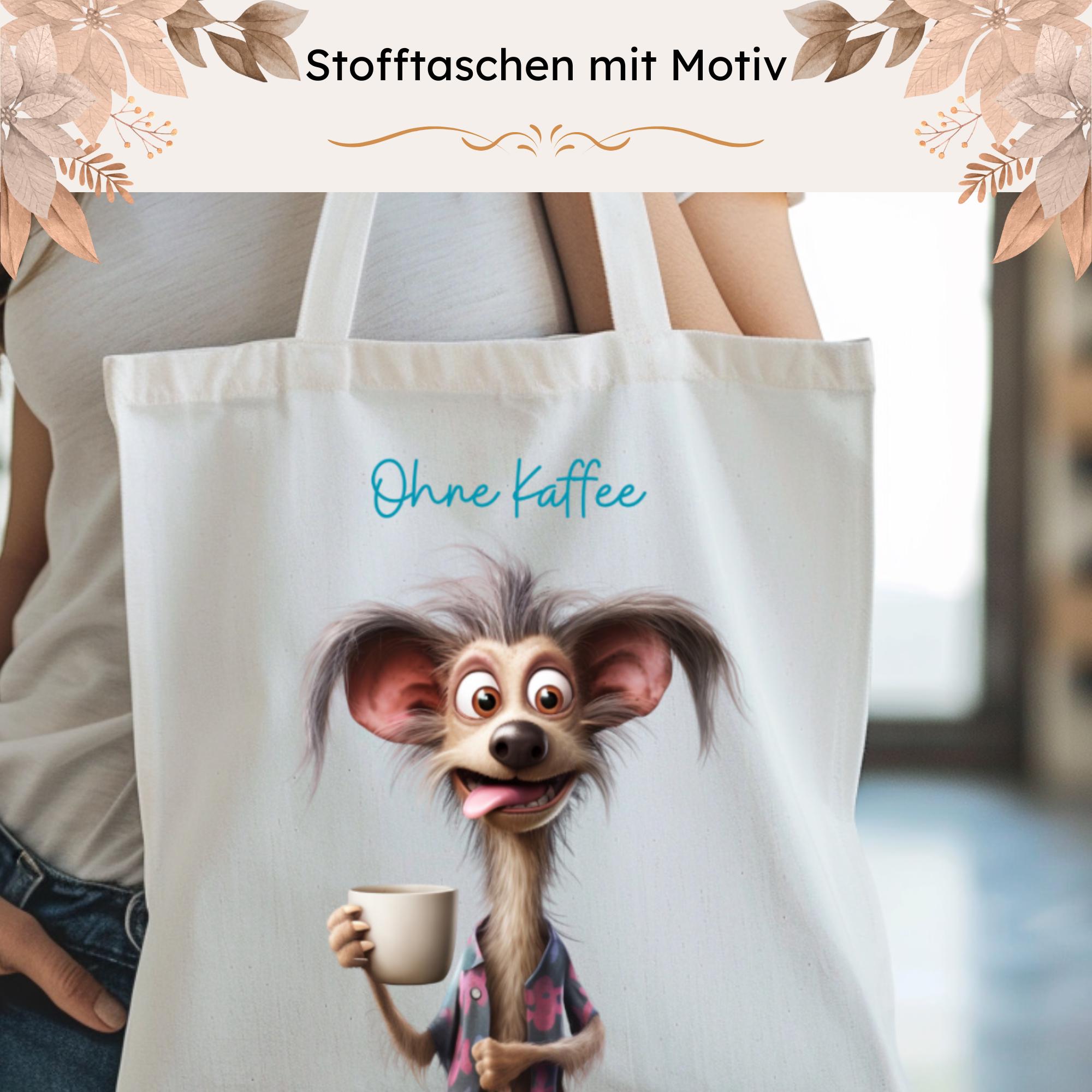 Stofftasche lustiger Hund Stoffbeutel Einkaufstasche Tragetasche Crazy Coffee Dogs Geschenk Kaffeetrinker Mitbringsel  #STSUB
