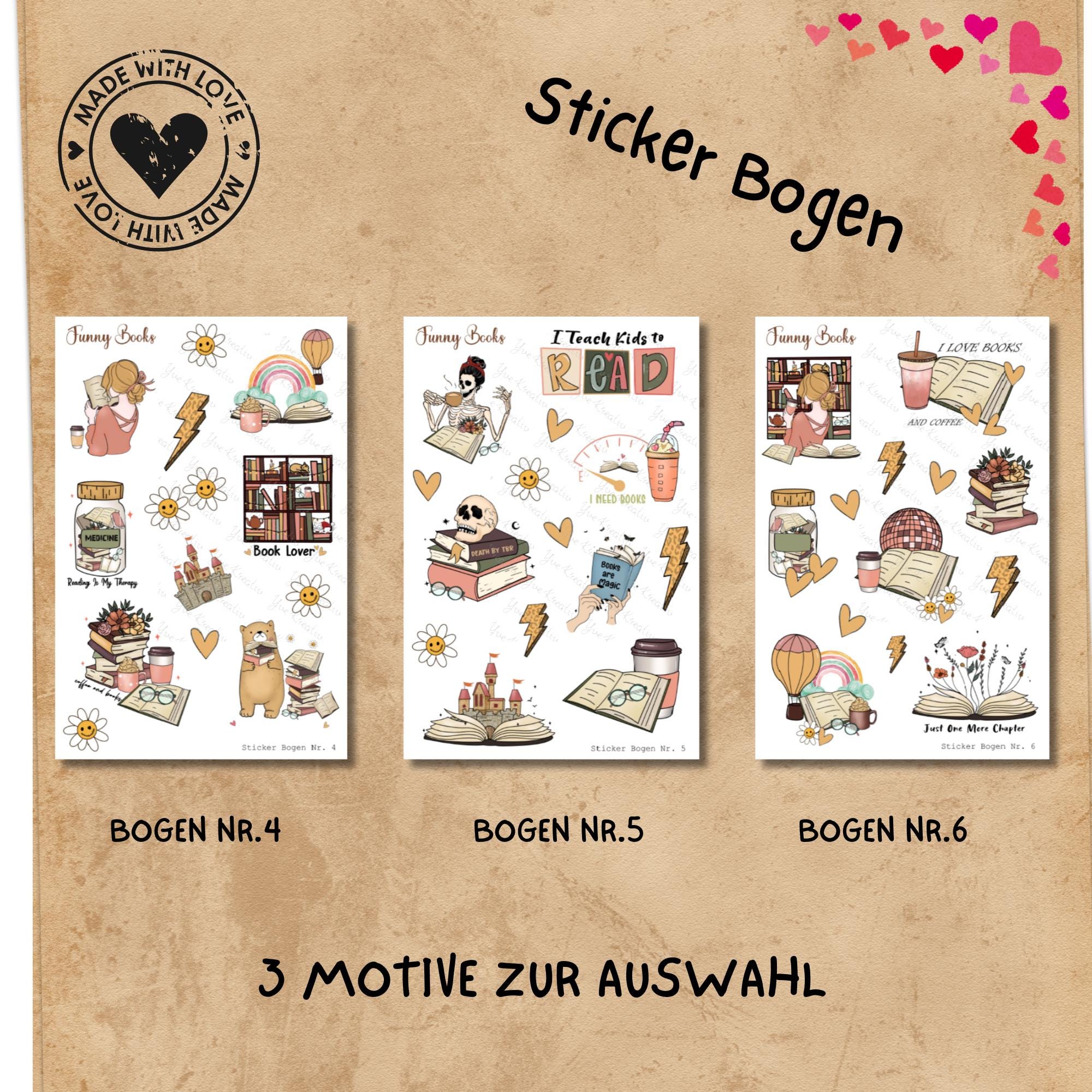 Aufkleber Love Books Stickerbogen Bücher für Leseratten Sticker Set - 3 Bögen zur Auswahl in Weiß - Transparent - Matt - Glanz #SBA6 Aufkleber Love Books Stickerbogen Bücher für Leseratten Sticker Set - 3 Bögen zur Auswahl in Weiß - Transparent - Matt - Glanz #SBA6